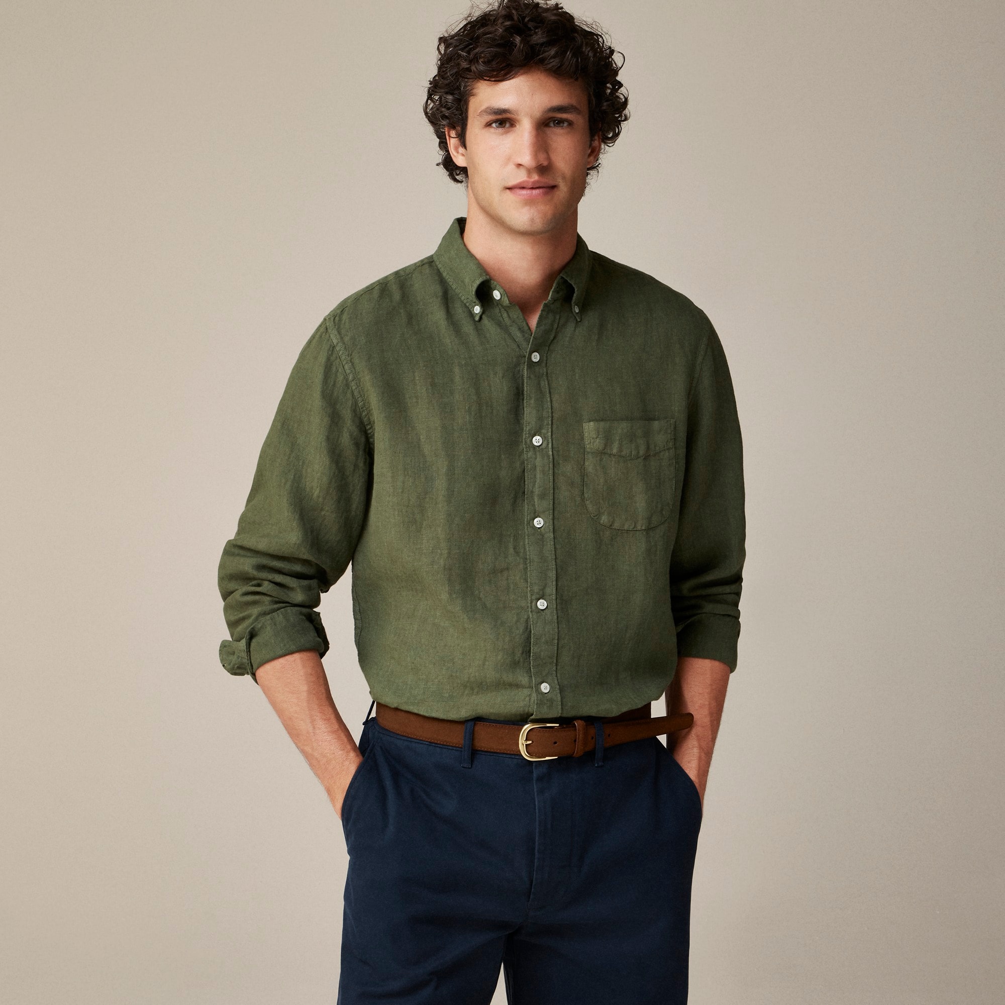 mens Baird McNutt garment-dyed Irish linen shirt