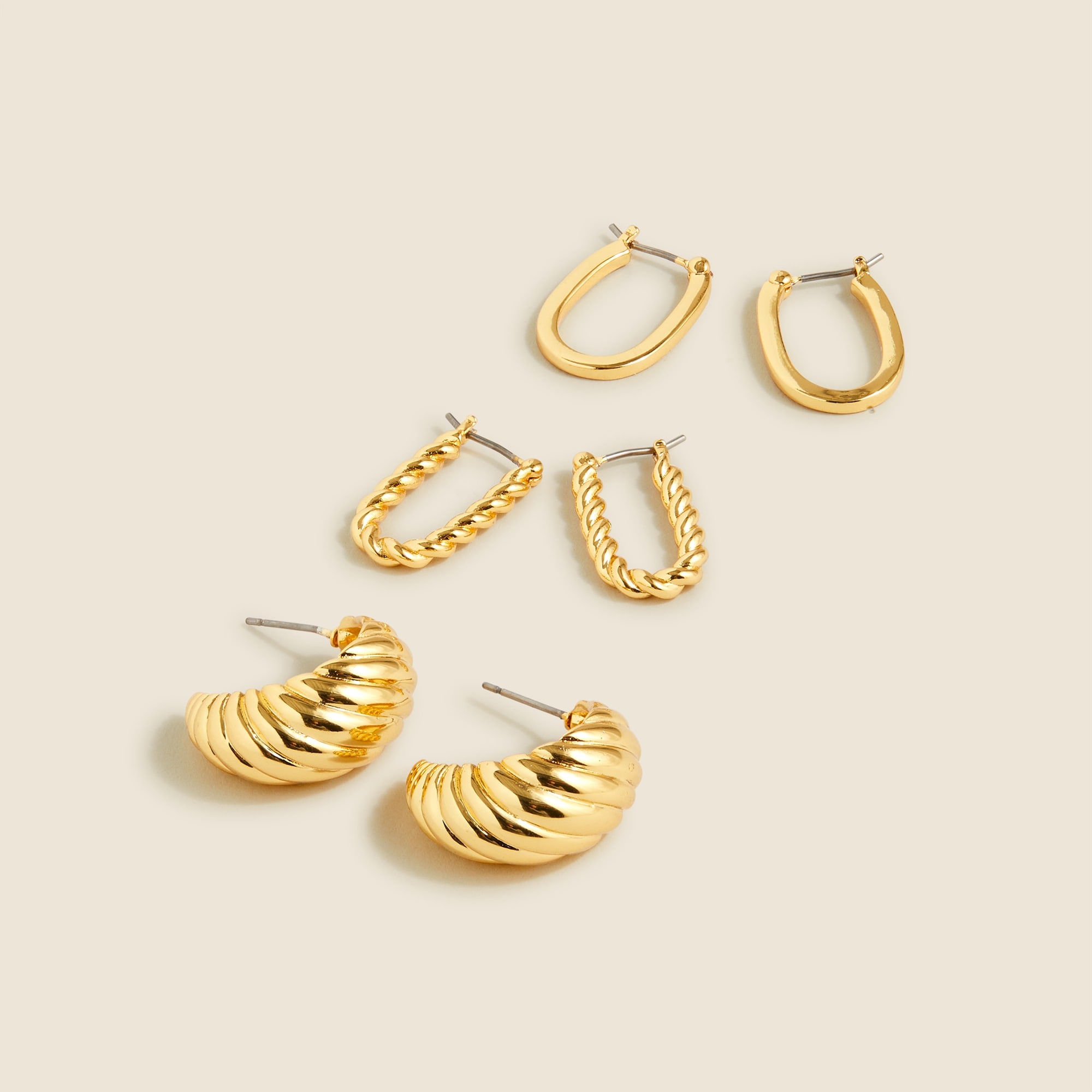 womens Sculptural gold earrings set-of-three