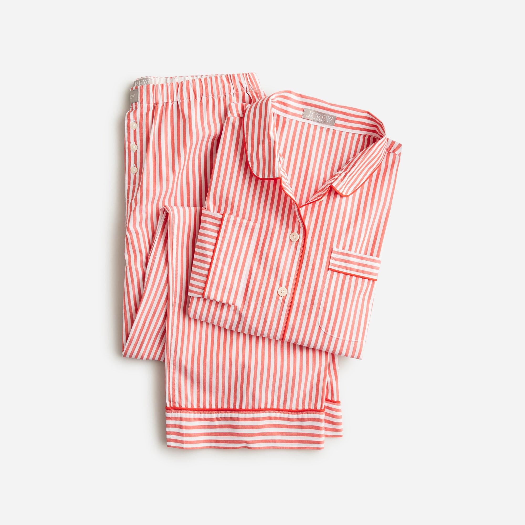  Long-sleeve cropped pajama pant set in striped cotton poplin