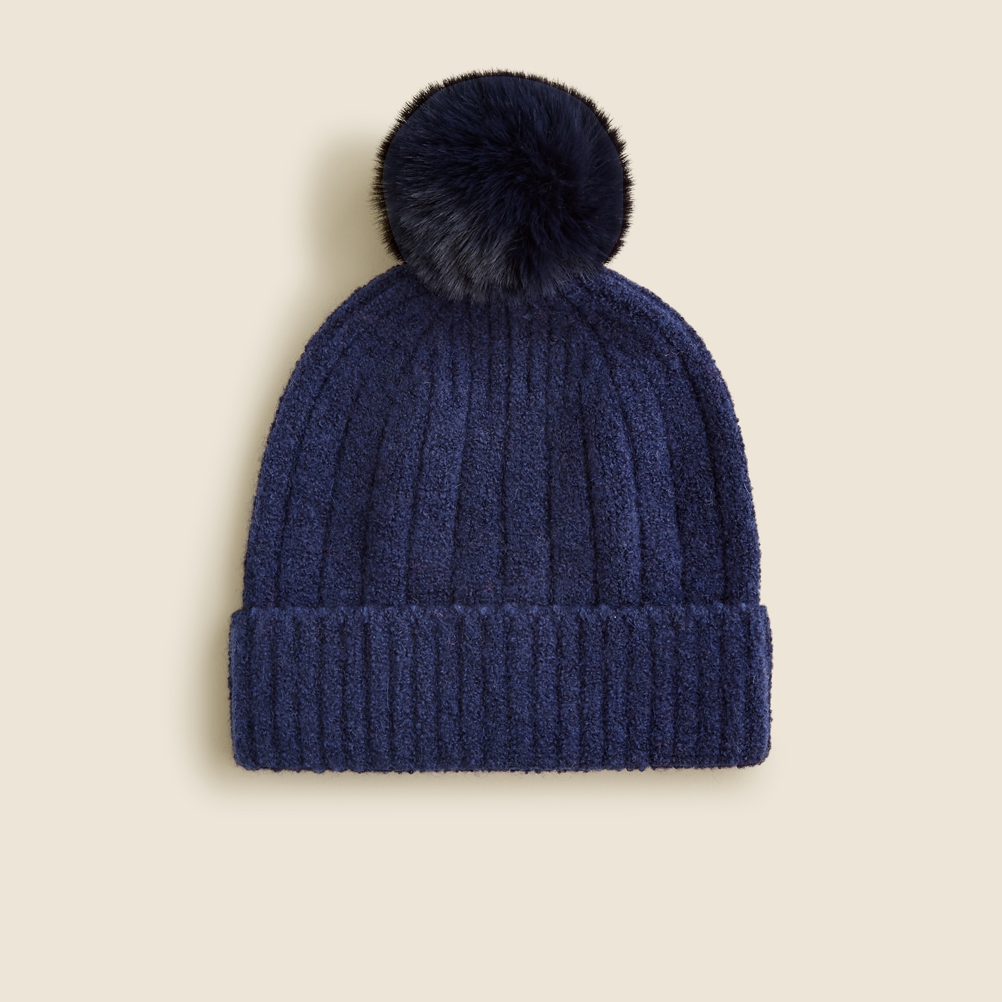 womens Ribbed pom-pom beanie in Supersoft yarn