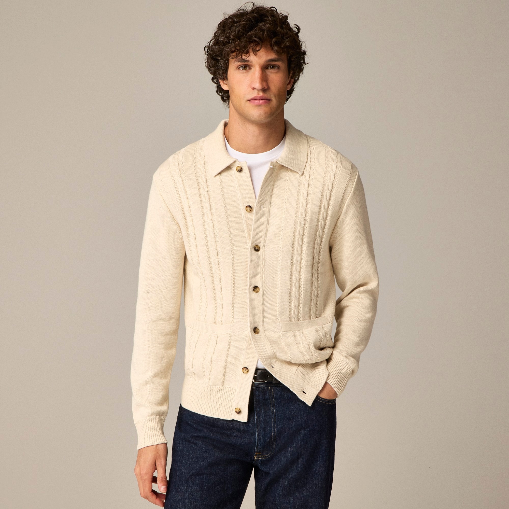 mens Heritage cotton cable-knit cardigan sweater-polo