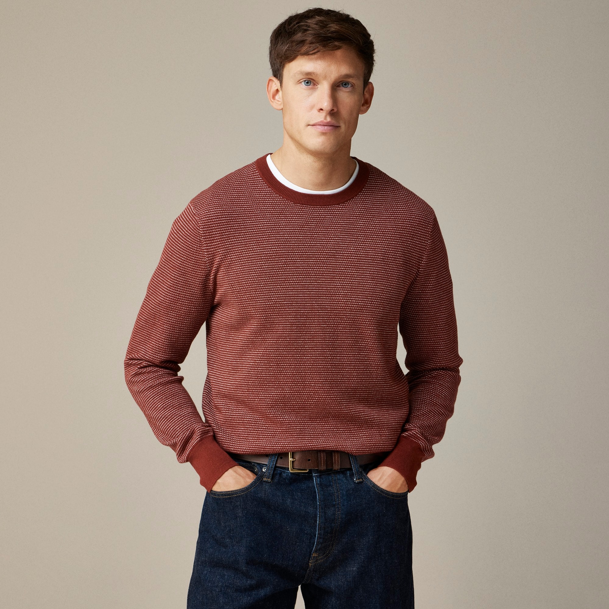 mens Cotton piqu&eacute;-stitch crewneck sweater