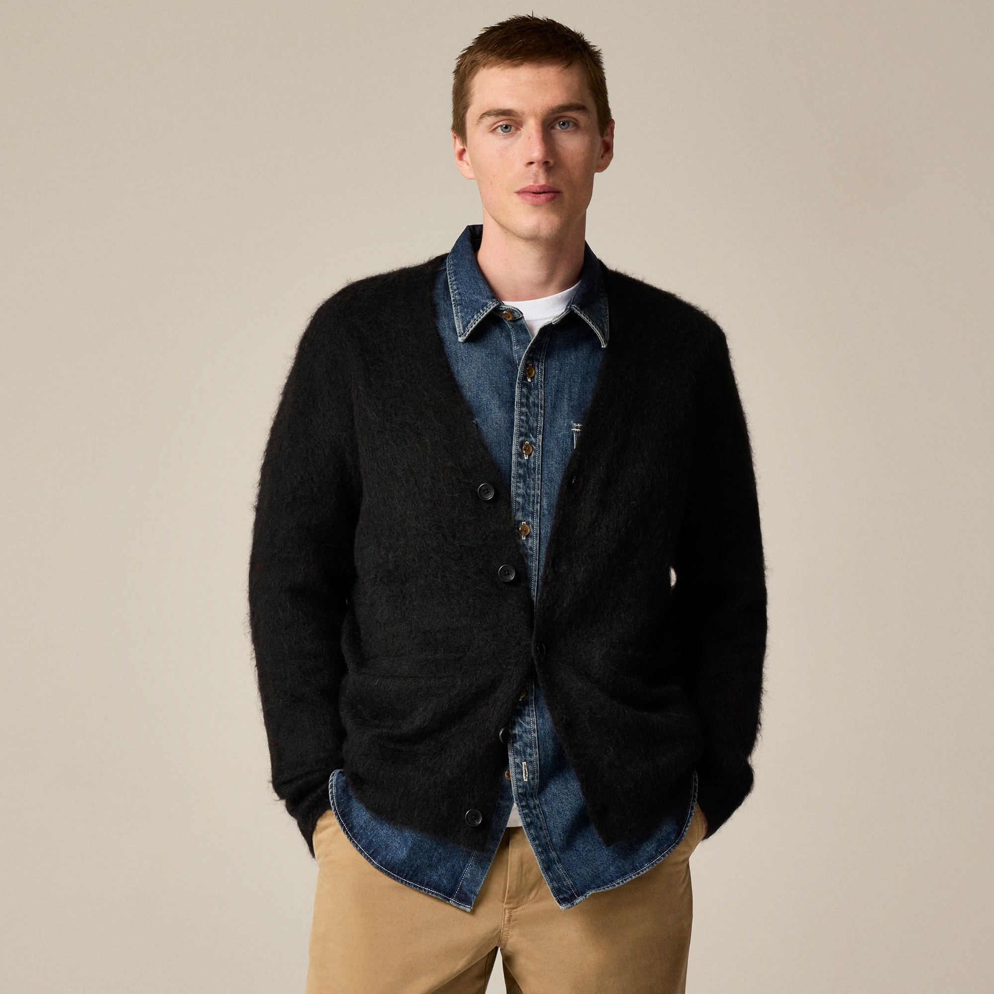 mens Alpaca-blend V-neck cardigan sweater