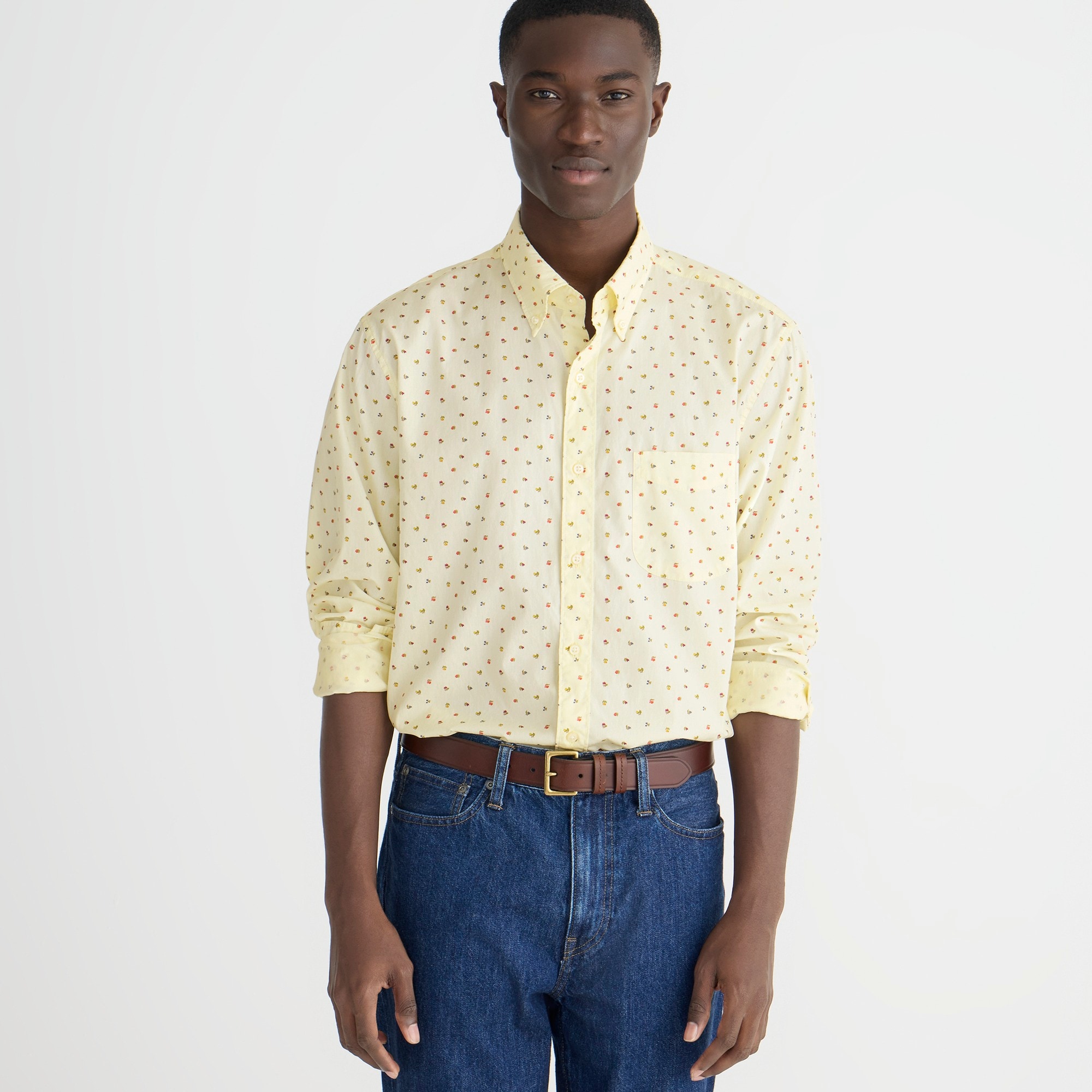 mens Slim Secret Wash cotton poplin shirt in print