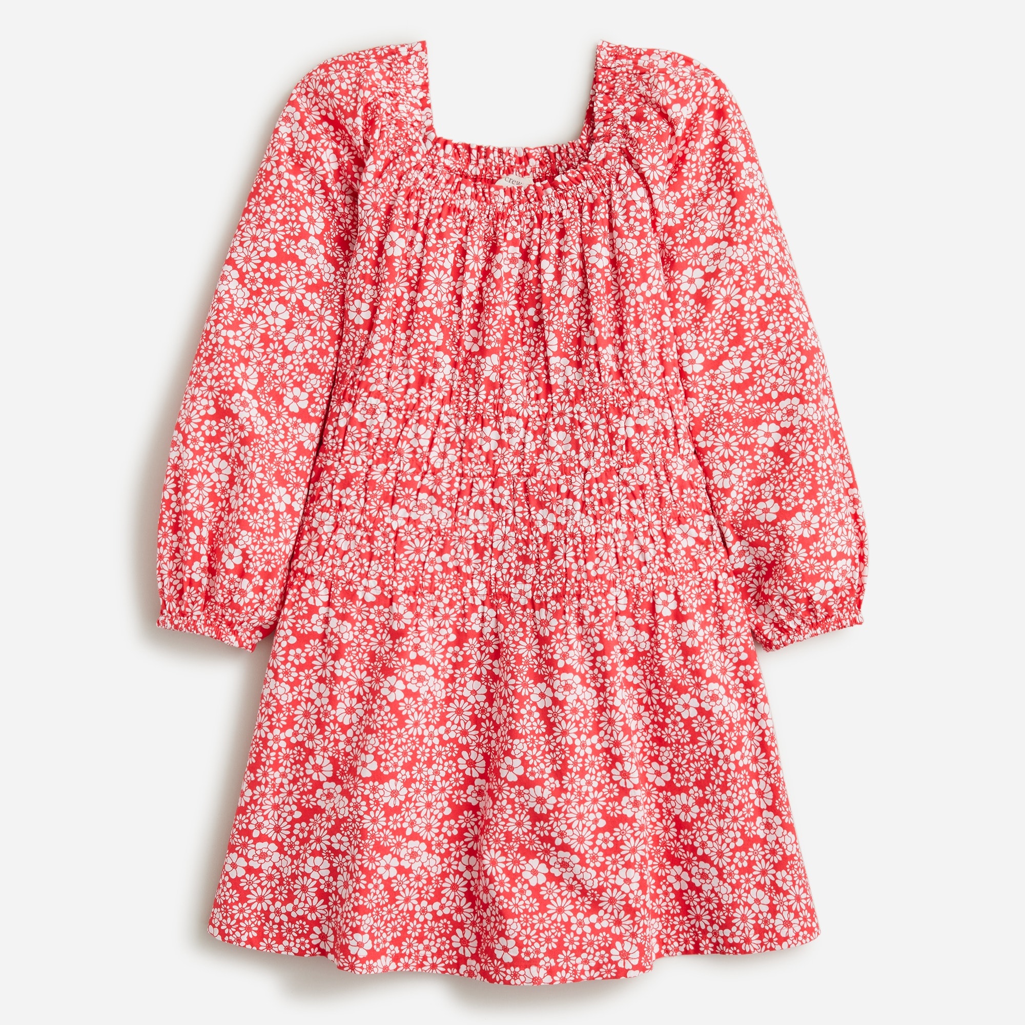  Girls' cotton poplin puff-sleeve dress in  ruby floral