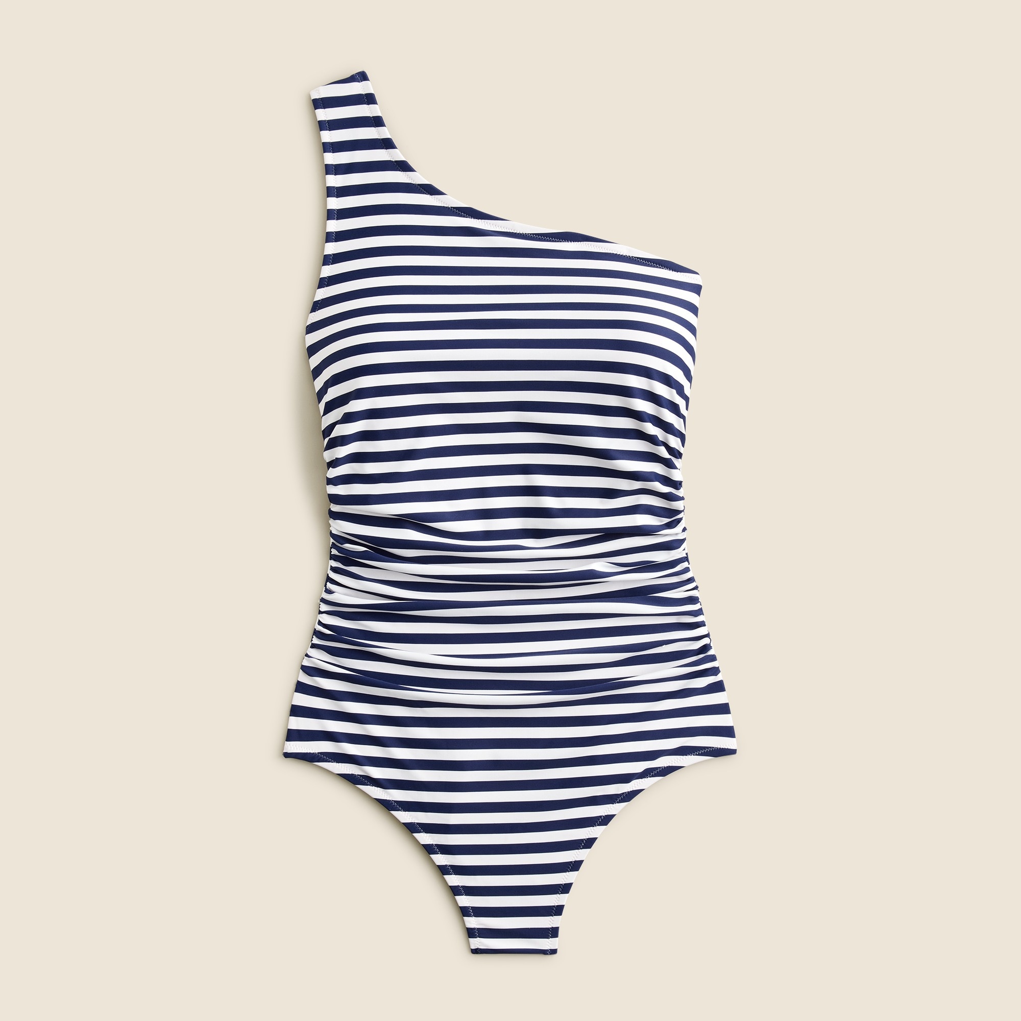  Sleek ruched one-shoulder one-piece in stripe