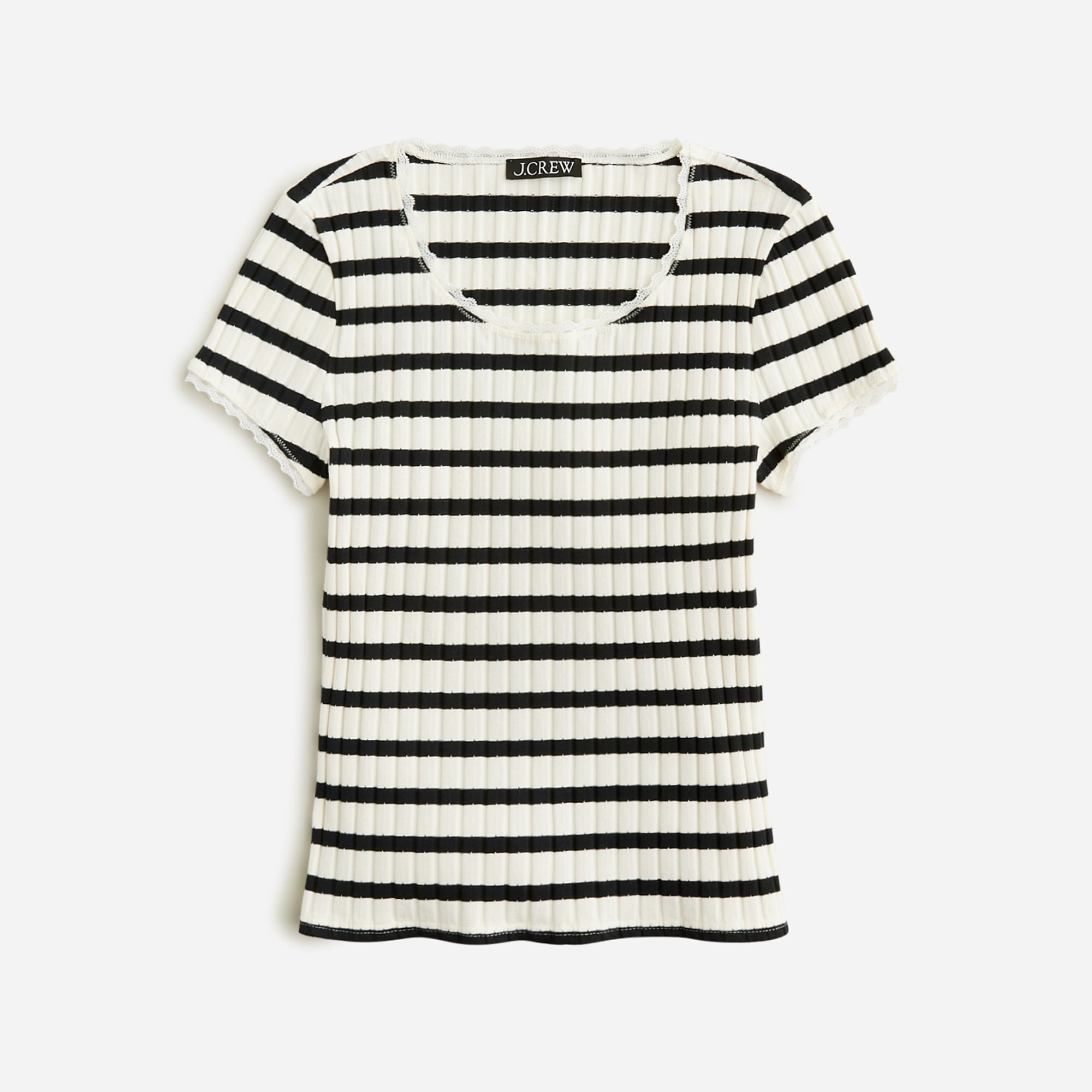  Pointelle short-sleeve T-shirt in stripe