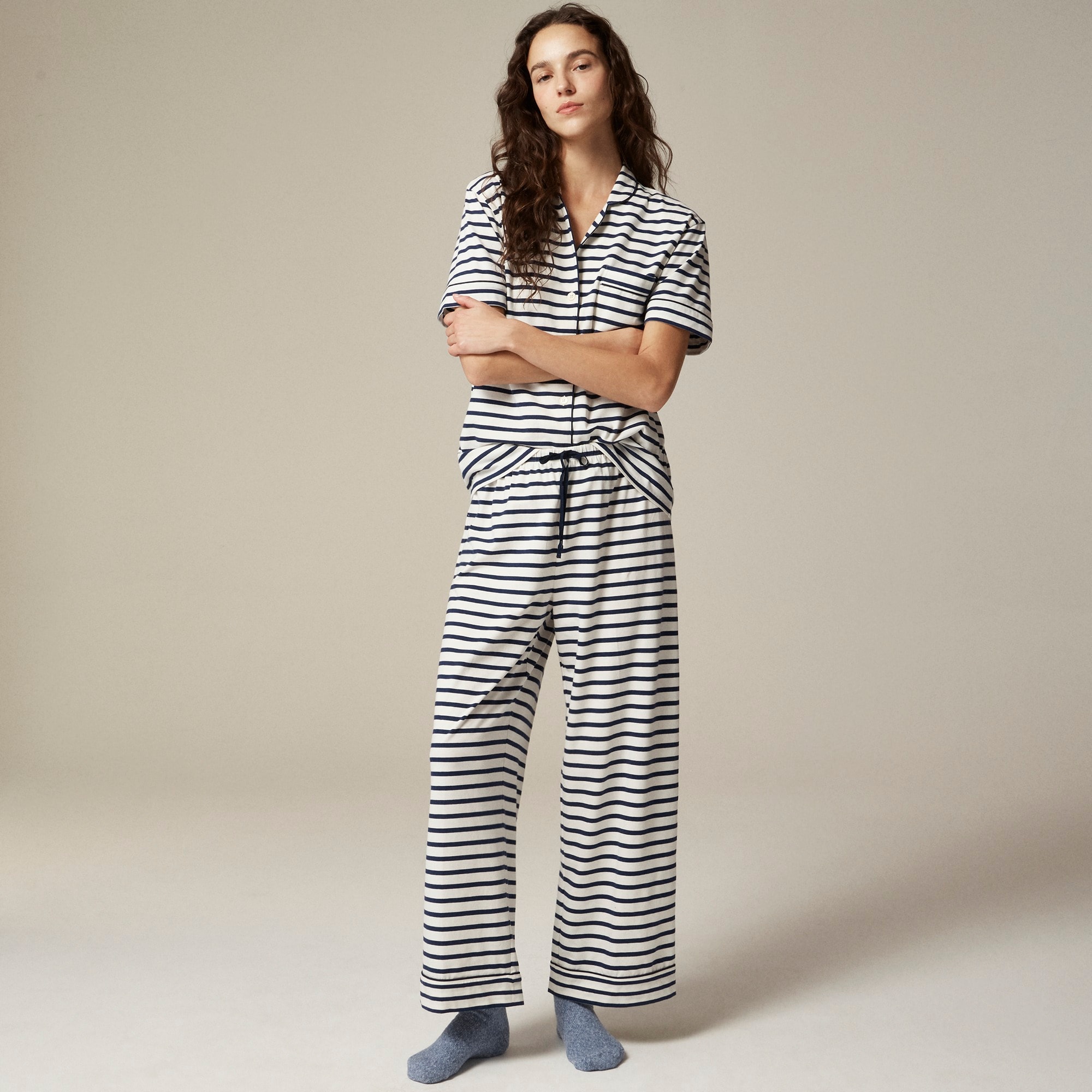 womens Dreamy cotton-blend short-sleeve pajama pant set in stripe