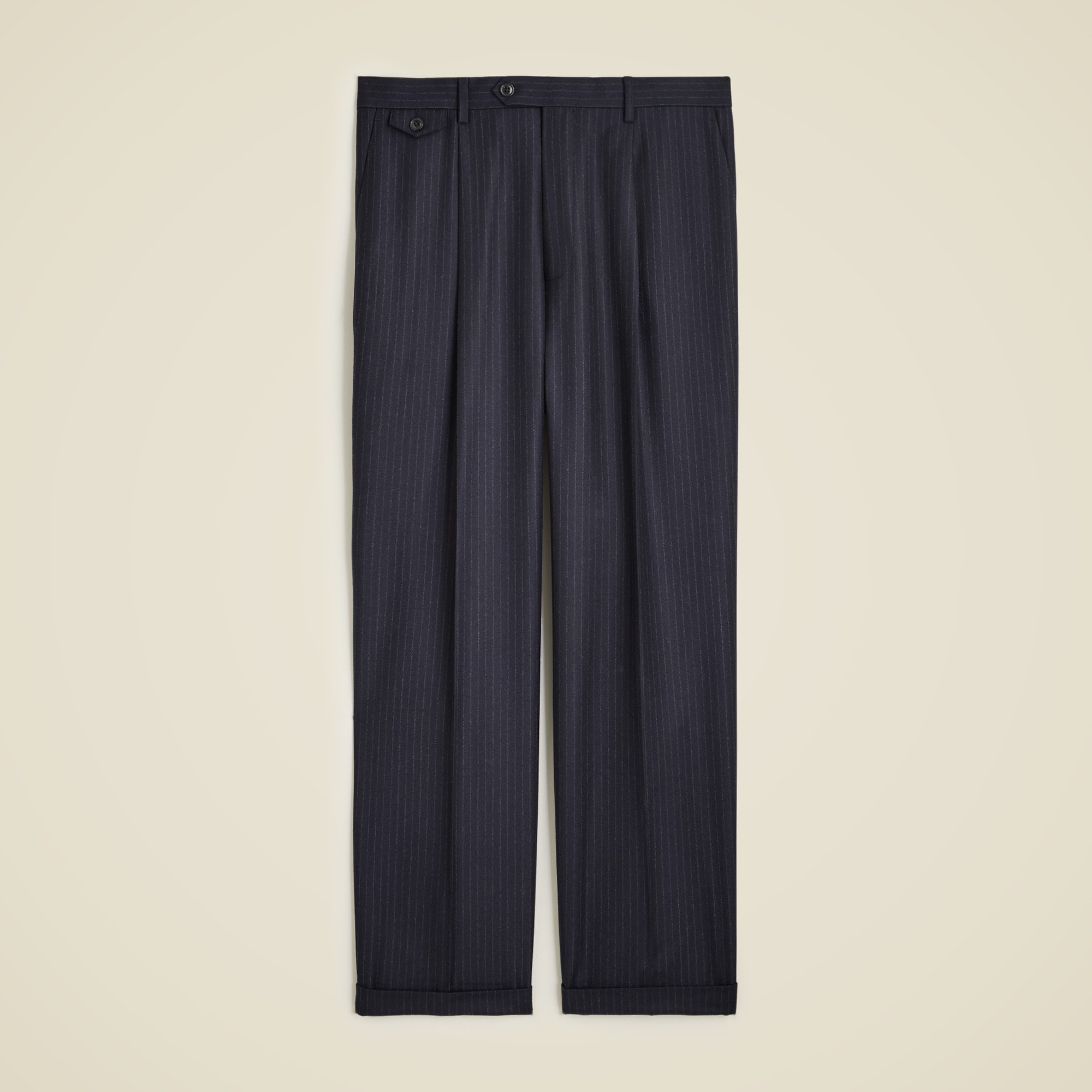 mens Relaxed-fit single-pleat trouser in Italian wool chalk stripe