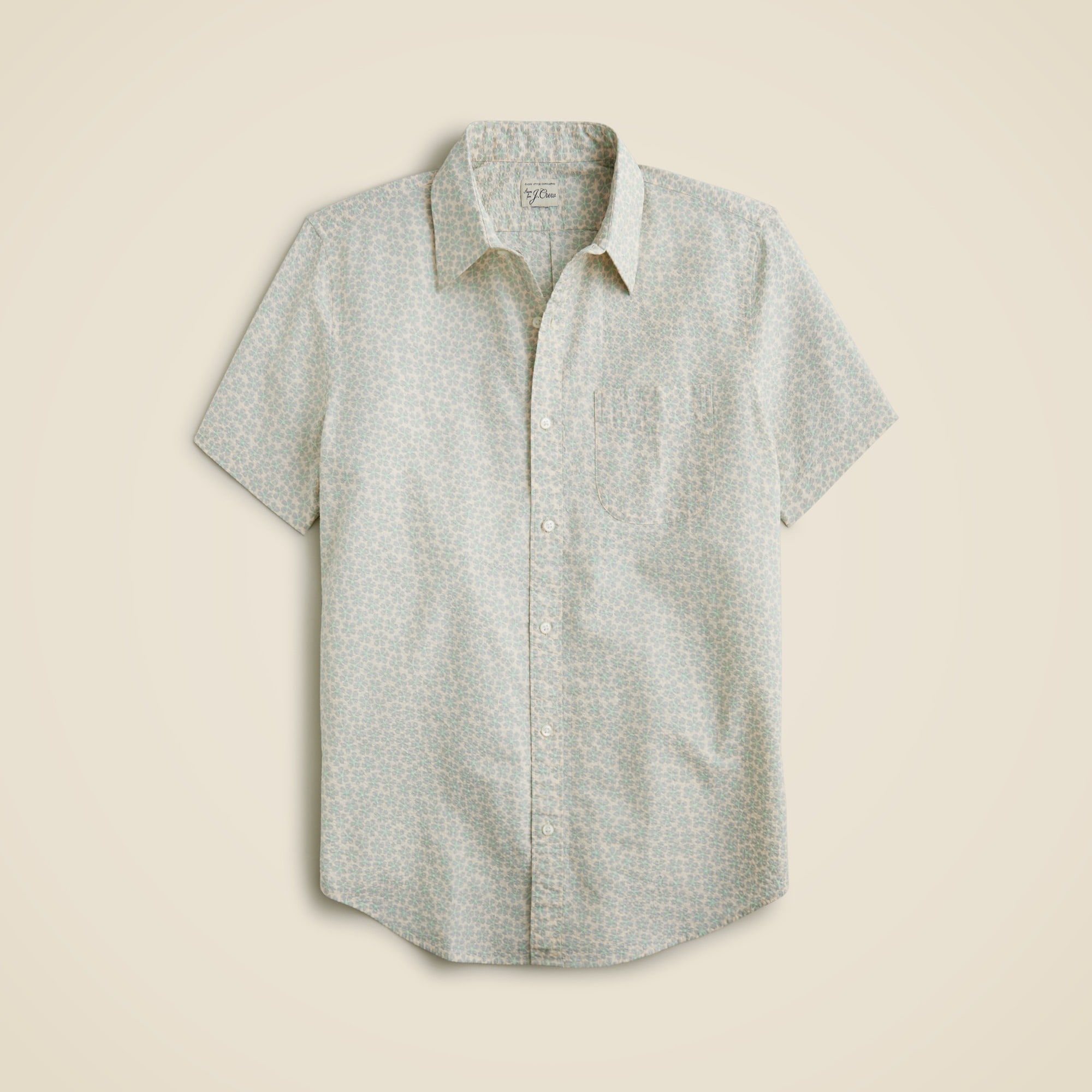  Short-sleeve seersucker shirt with point collar in print