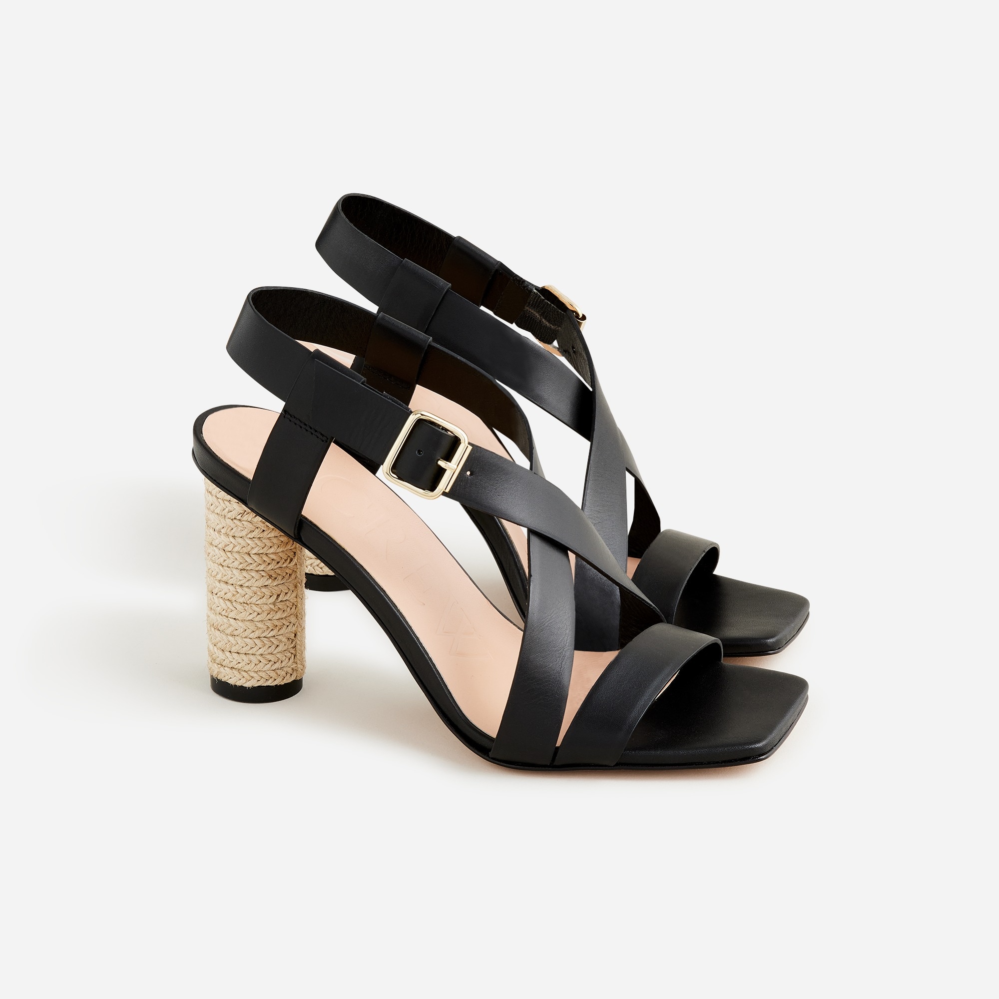  Rounded rope-heel sandals in leather