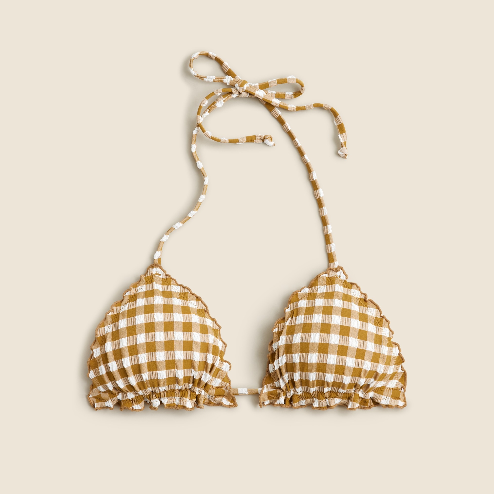  Lettuce-trim bikini top in gingham