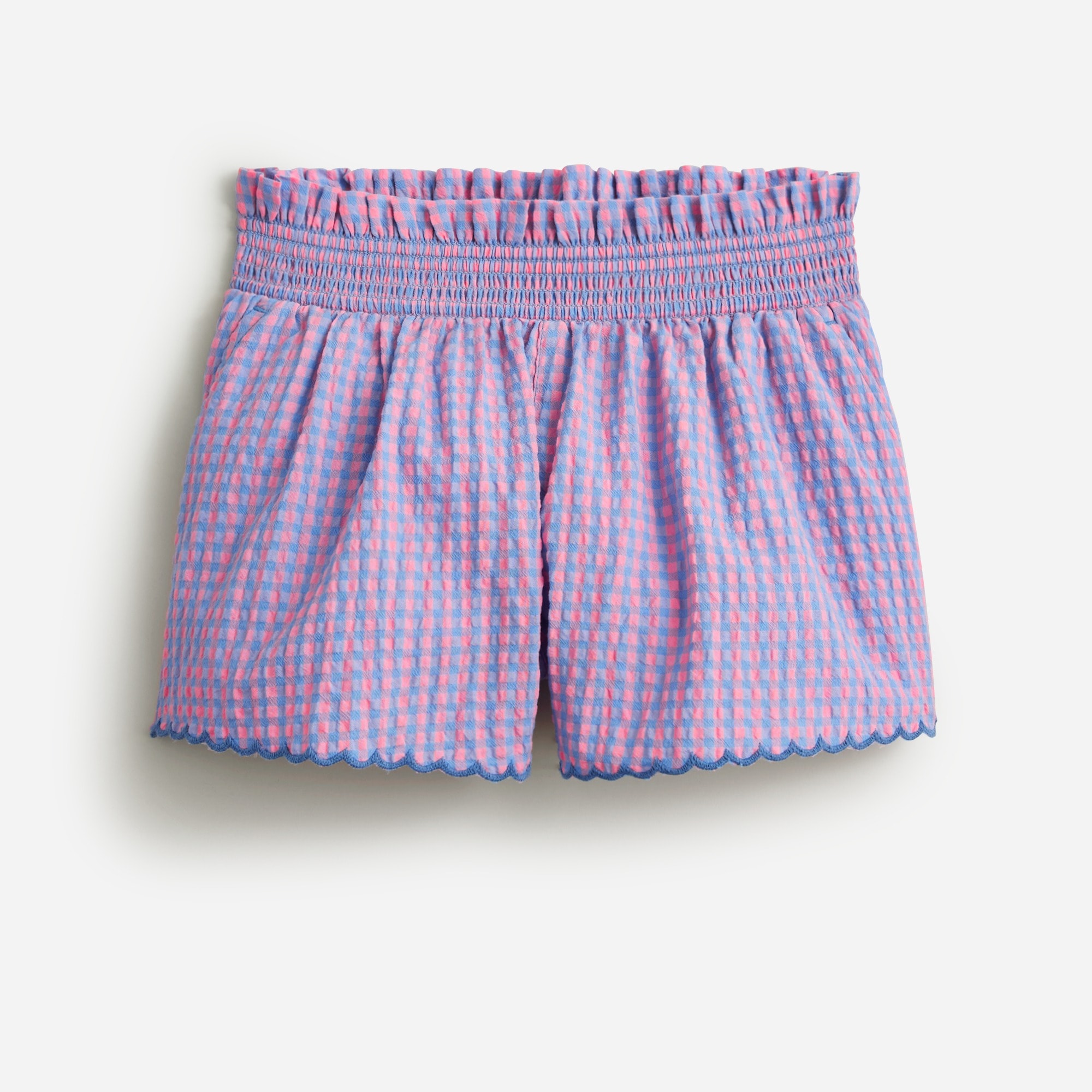 girls Girls' scalloped-trim short in crinkle gingham