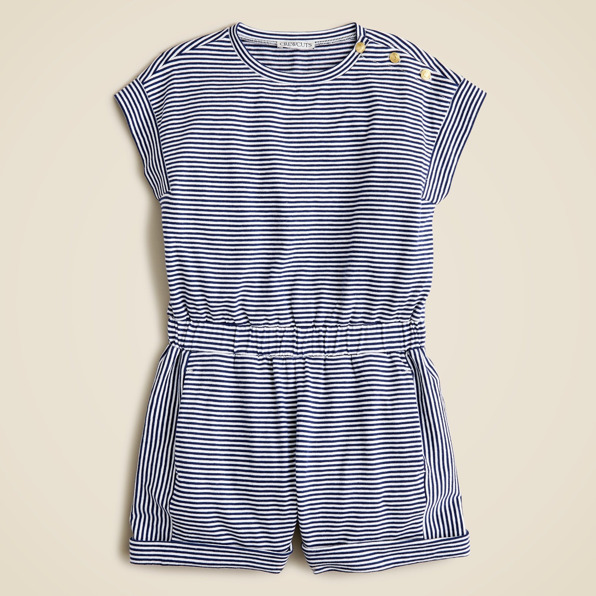  Girls' button-shoulder romper in vintage jersey