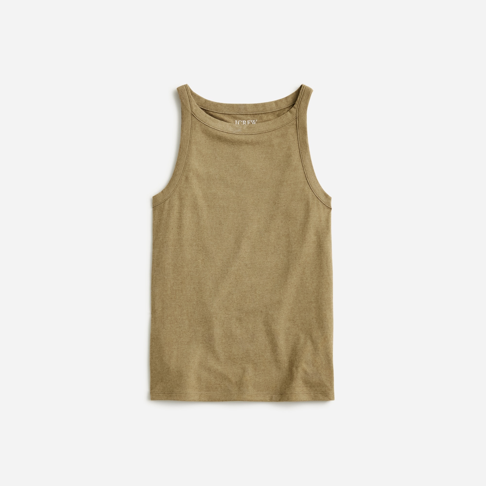  High-neck tank top in stretch linen blend