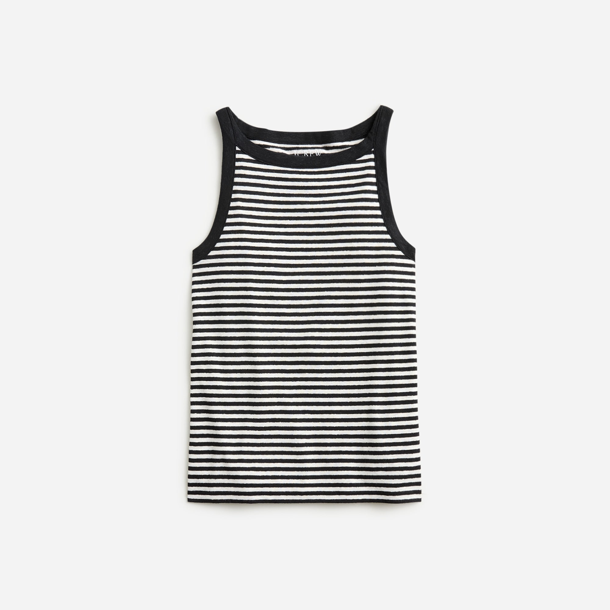  High-neck tank top in striped stretch linen blend