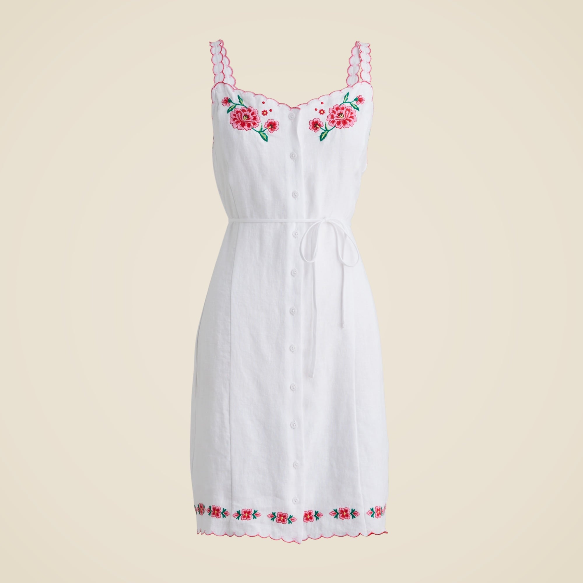  Embroidered mini dress in linen