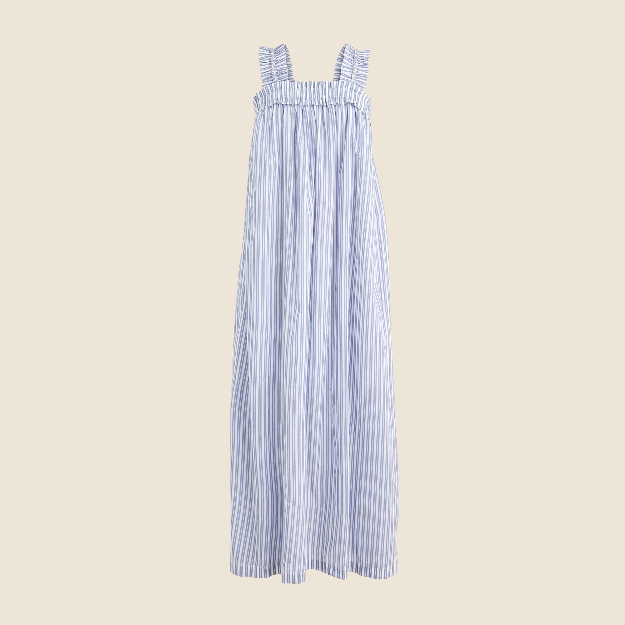  Cotton voile ruffle-trim shift dress in stripe