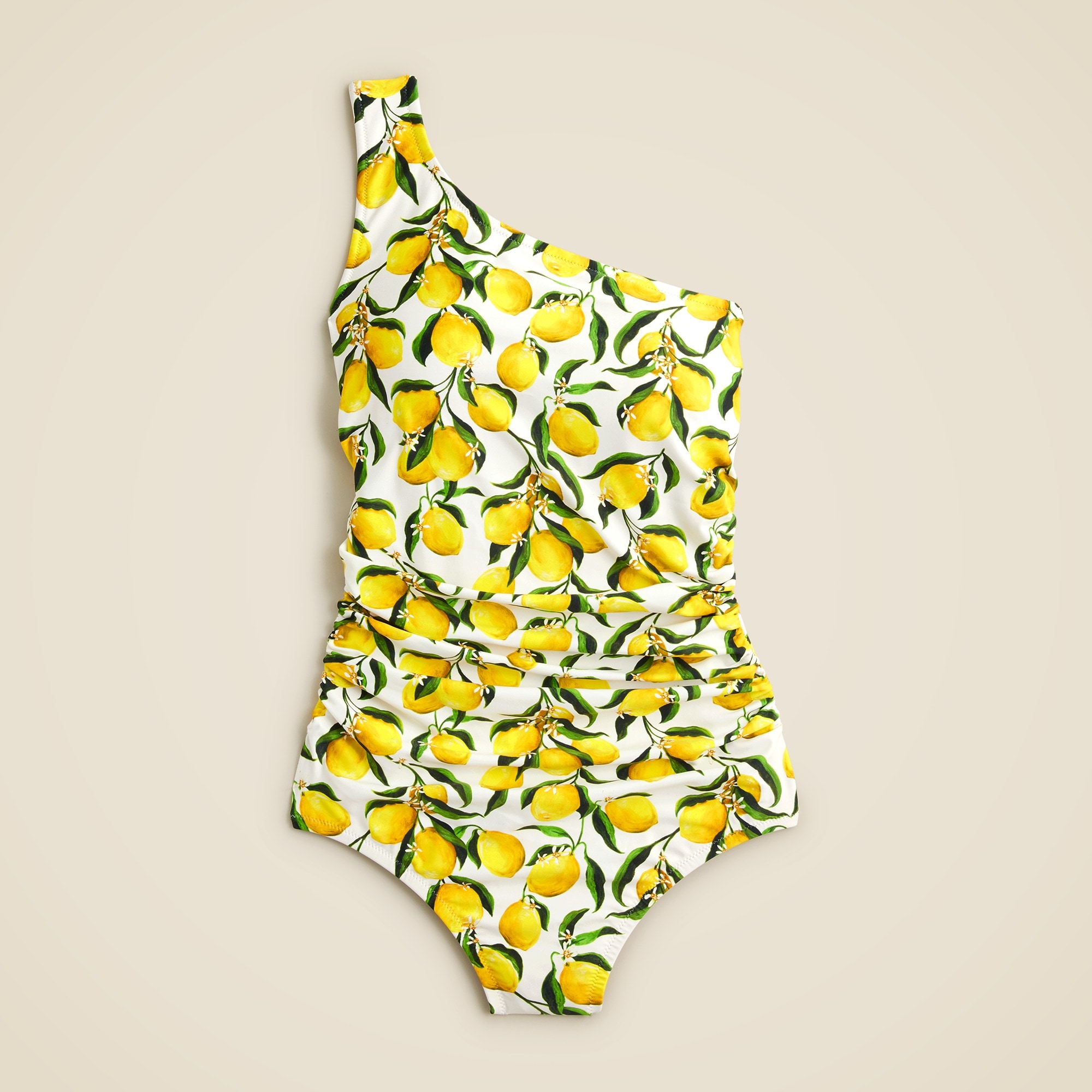 womens Ruched one-shoulder one-piece swimsuit in limoncello