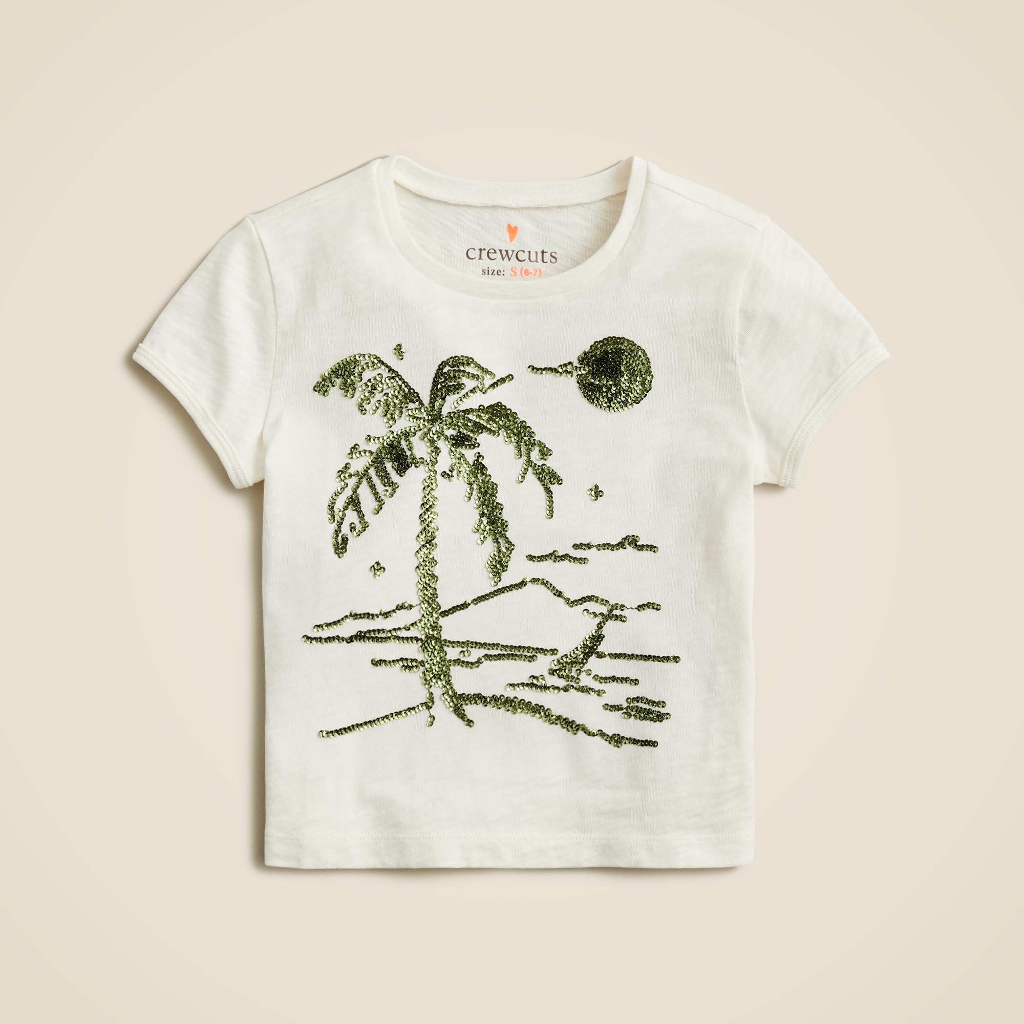  Girls' shrunken palm tree graphic T-shirt with sequins