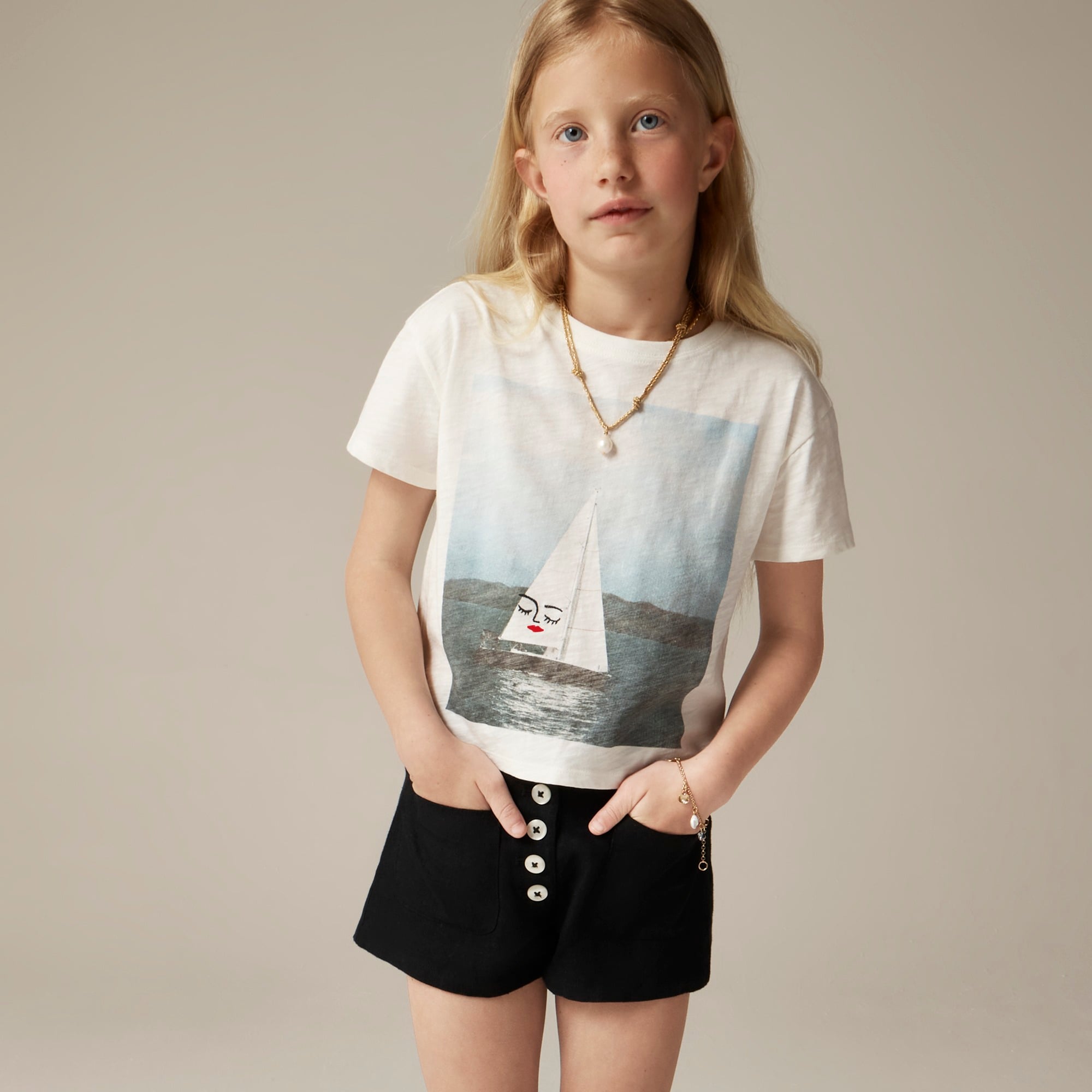 girls Girls' sailboat photo graphic T-shirt