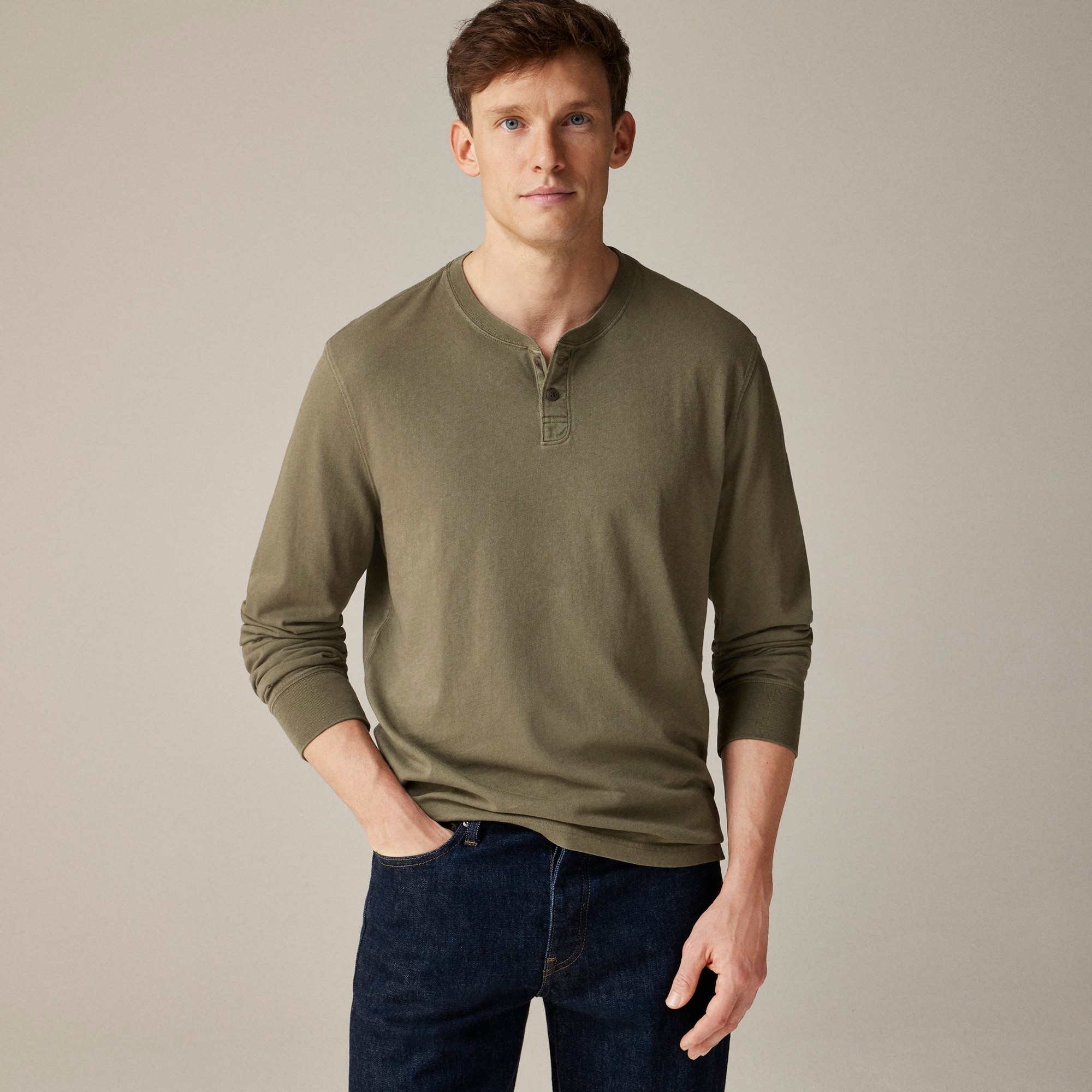 mens Vintage-wash cotton henley