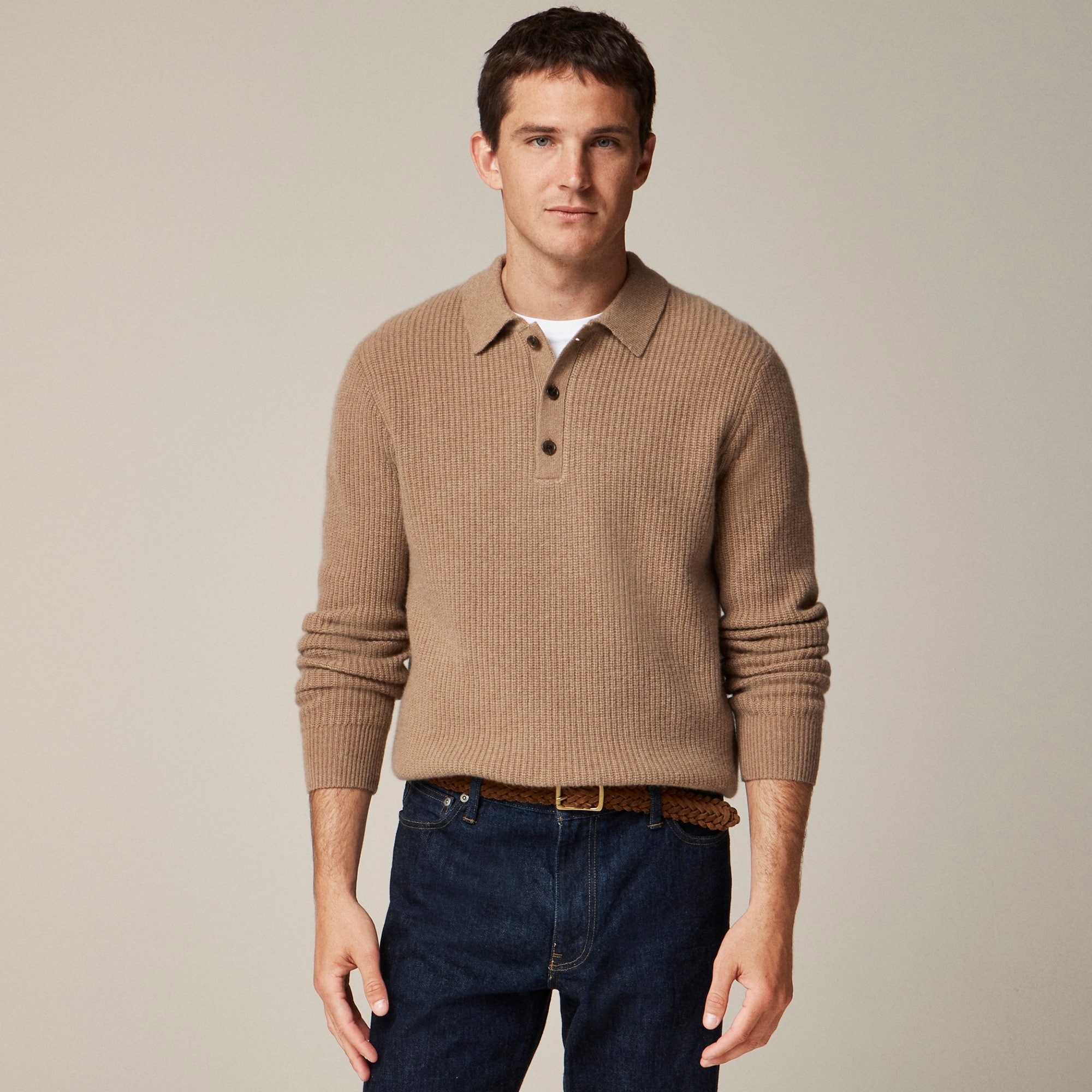 mens Midweight cashmere ribbed sweater-polo