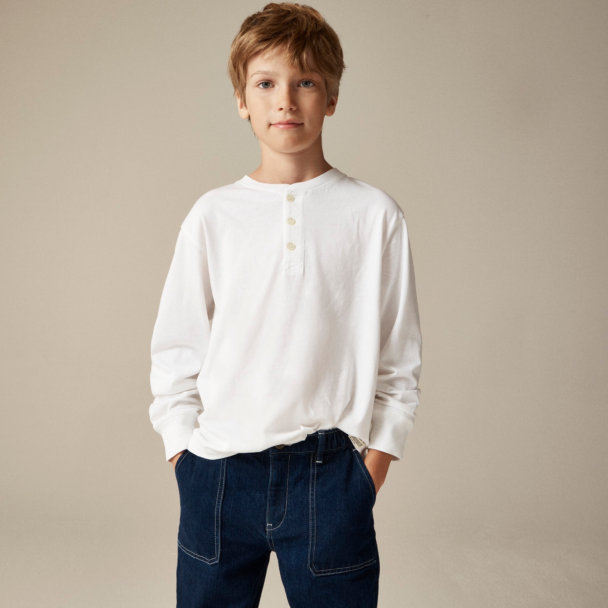 boys Kids' long-sleeve garment-dyed henley T-shirt in vintage jersey