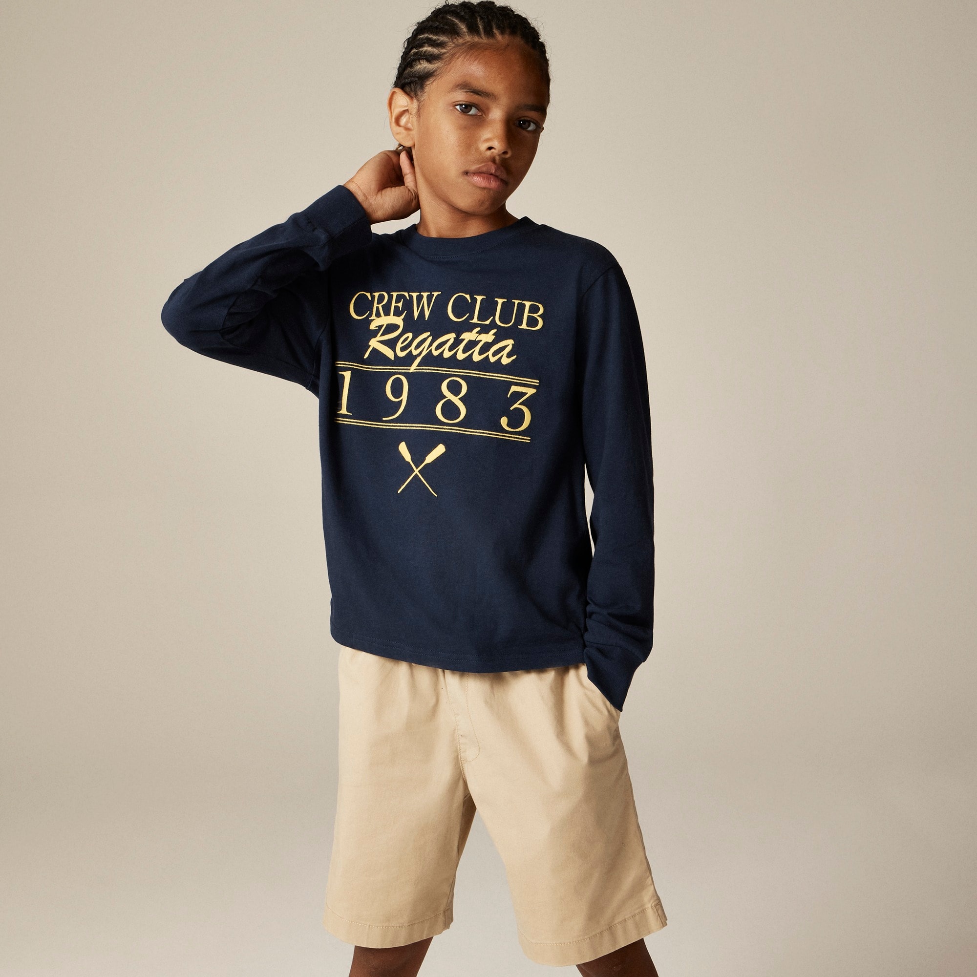 boys Kids' long-sleeve embroidered &quot;Crew club regatta&quot; graphic T-shirt