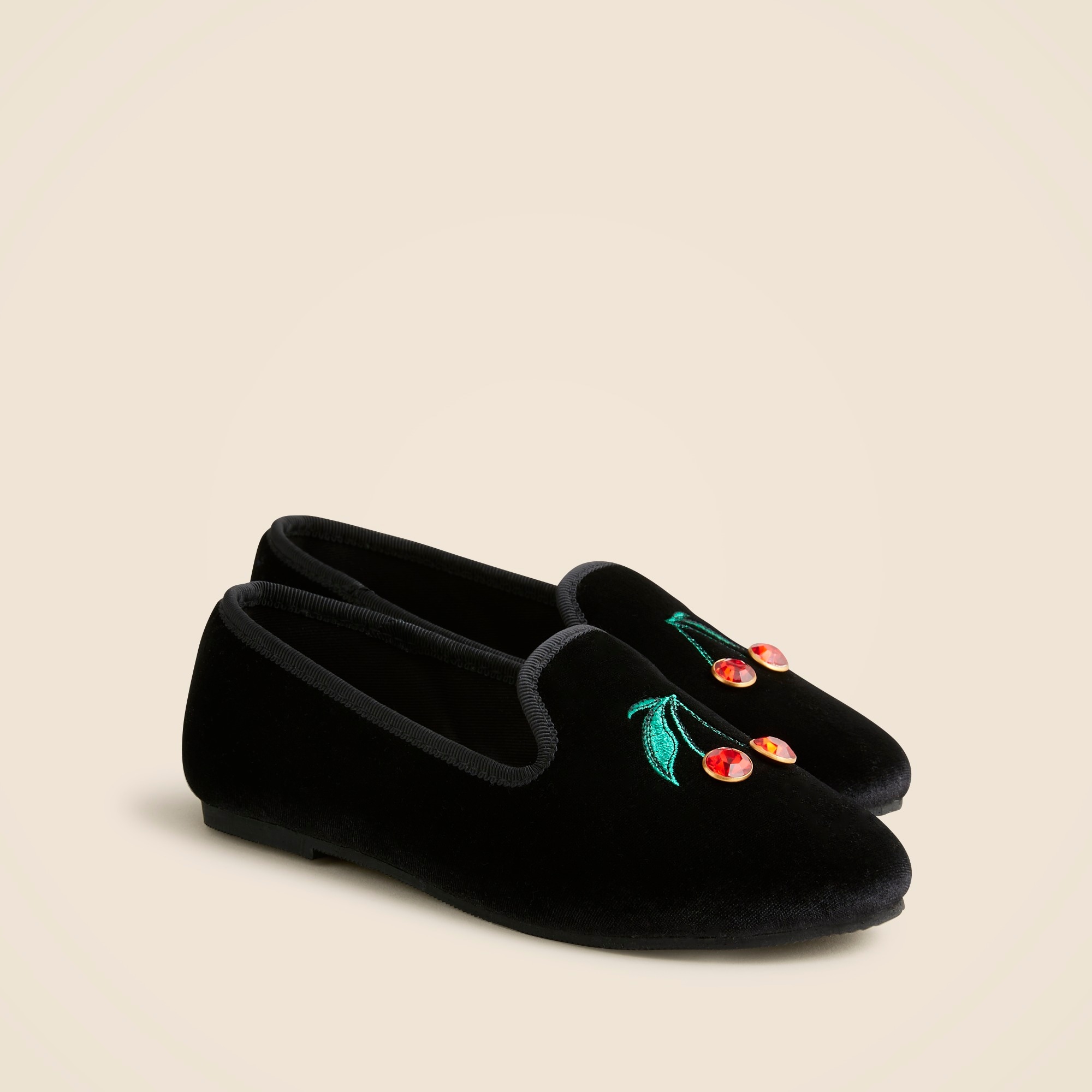 boys Kids' embroidered-cherry velvet slip-on shoes