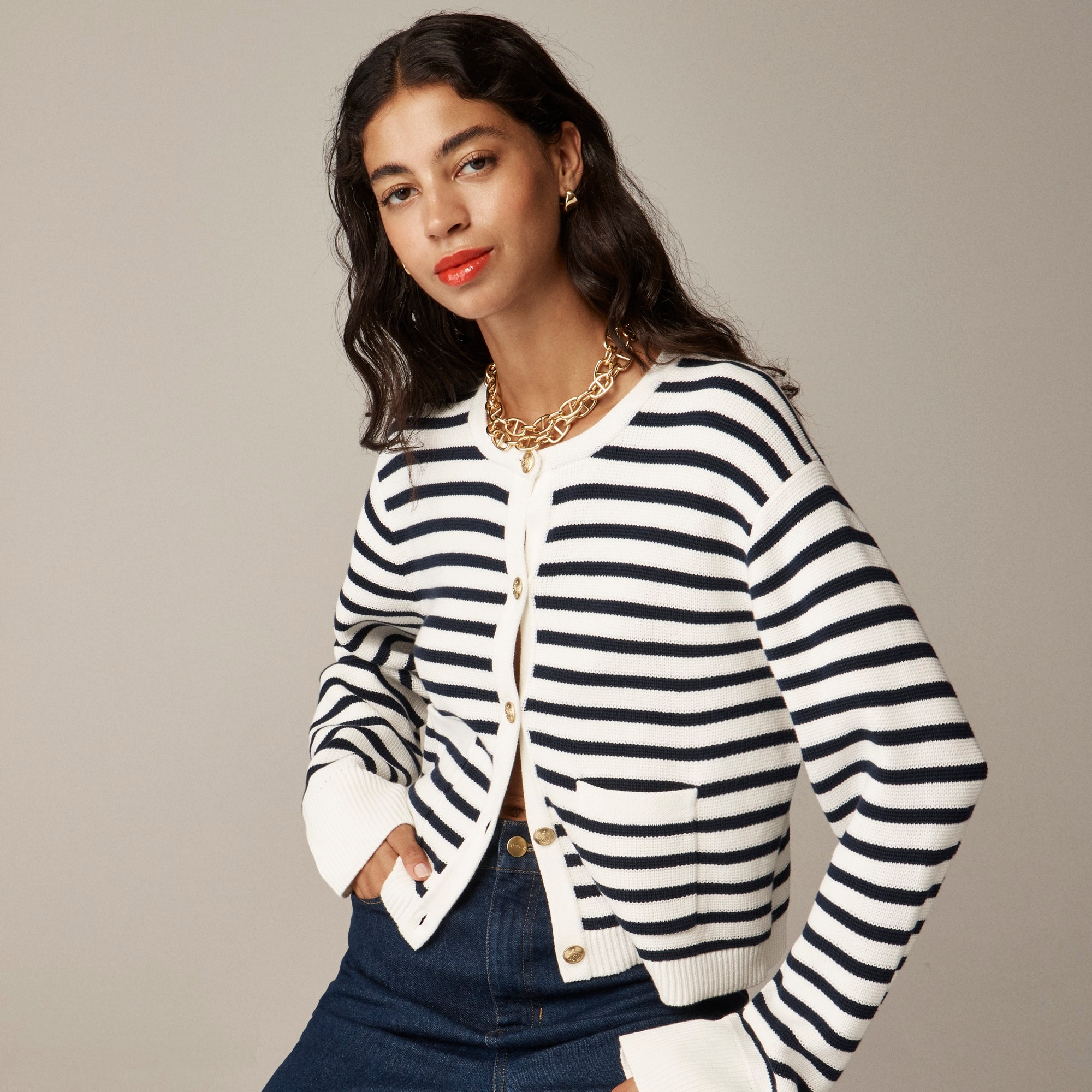 womens New relaxed Emilie sweater lady jacket in stripe