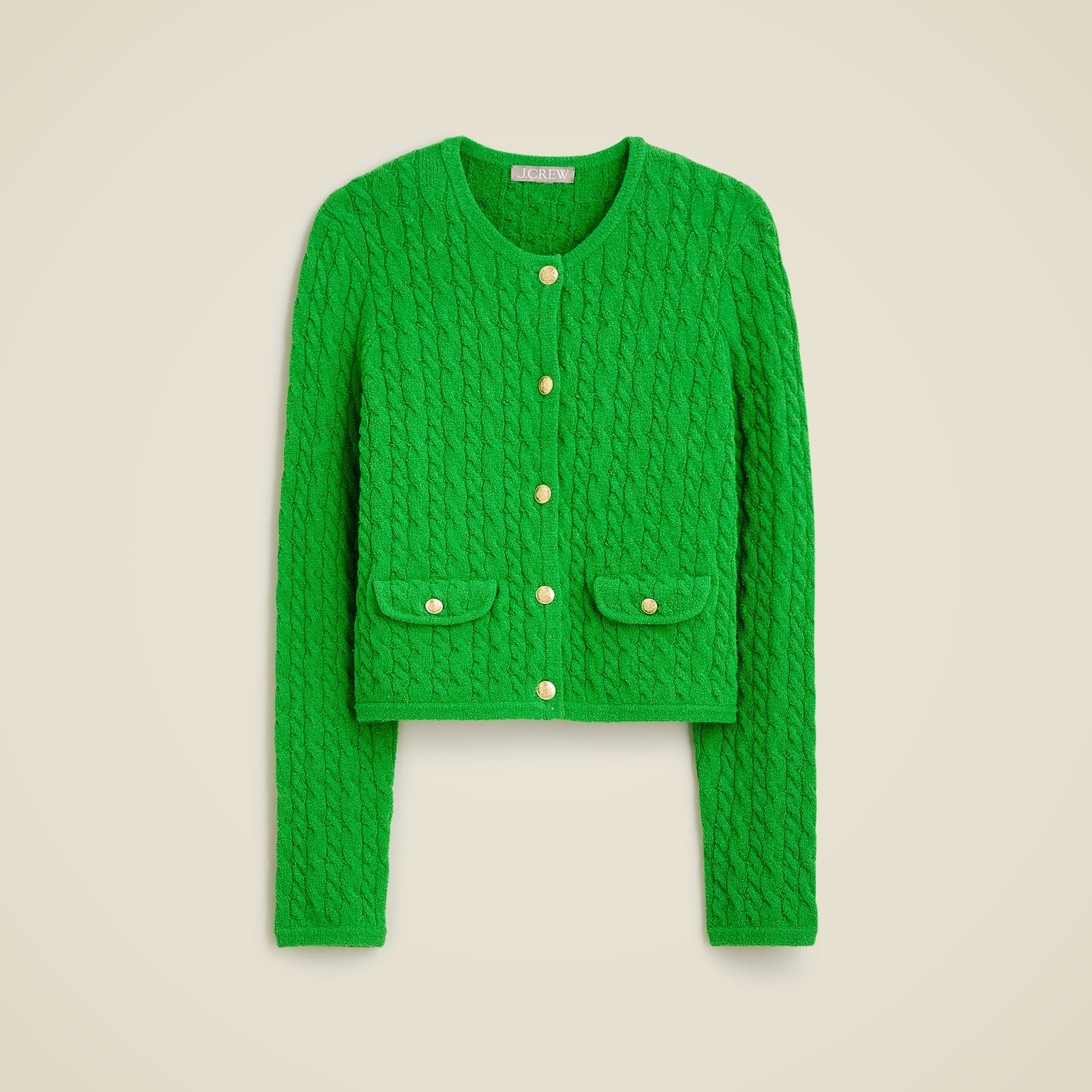  Odette cable-knit sweater lady jacket in cotton-blend boucl&eacute;