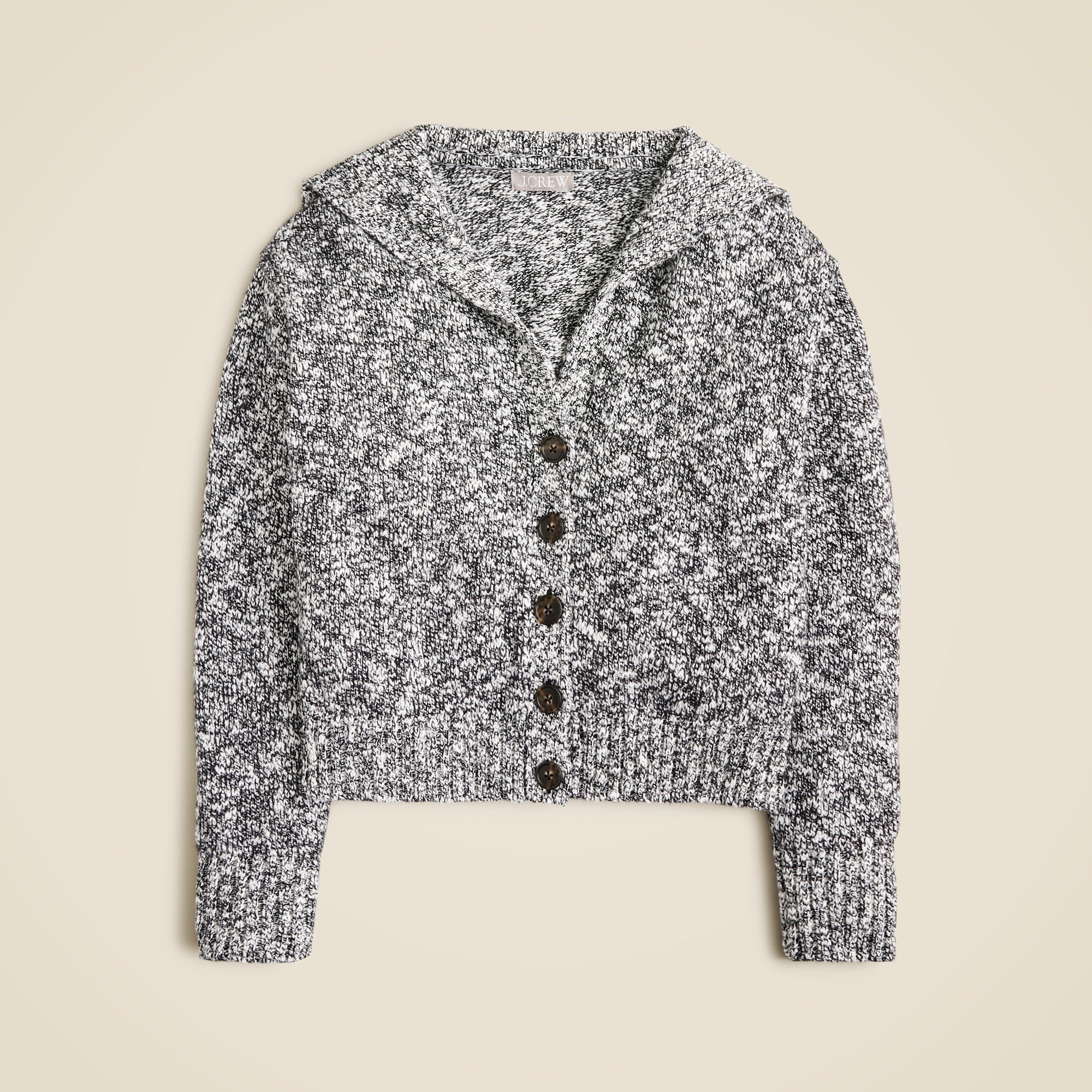  Sailor-collar cardigan sweater in marled yarn