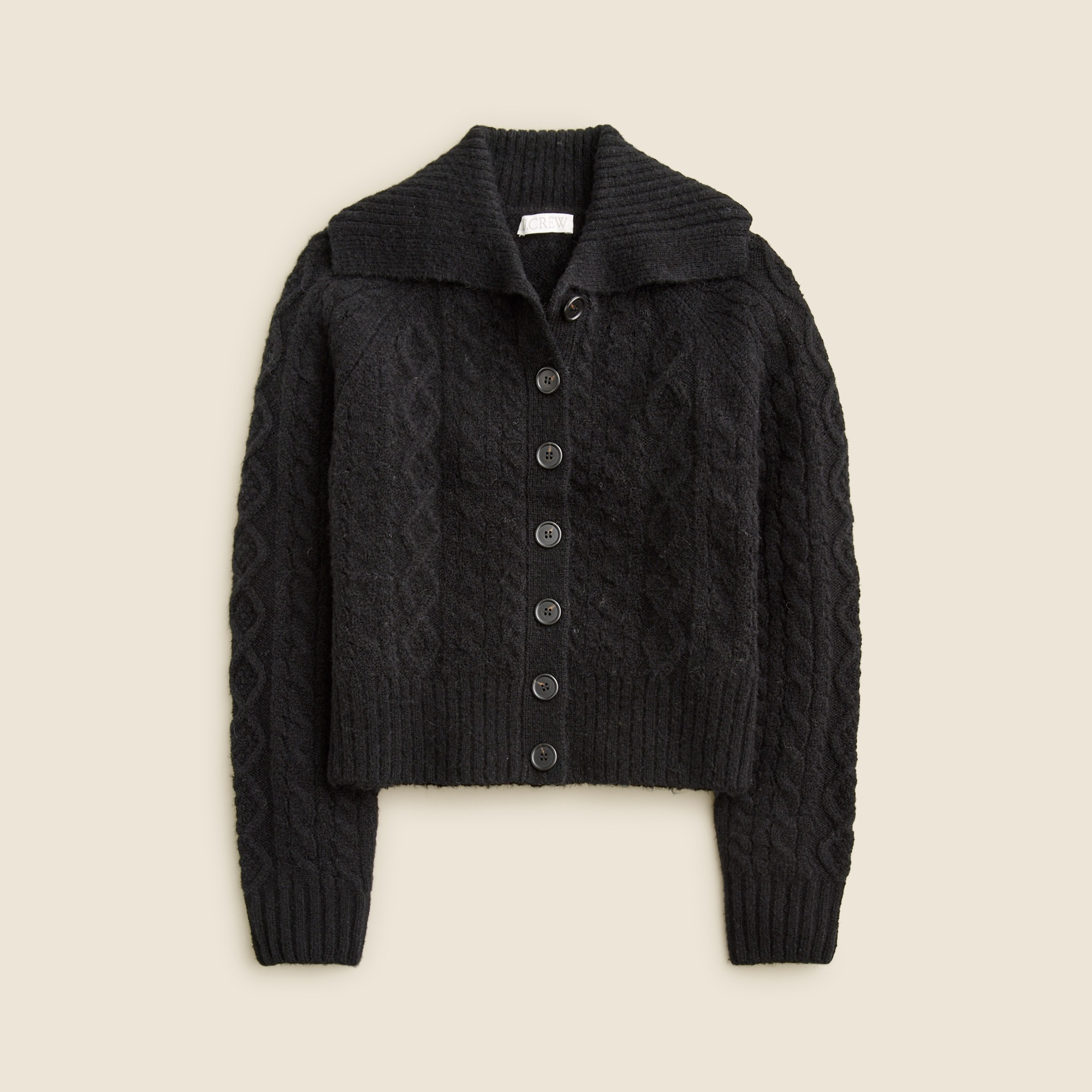  Collared cable-knit cardigan sweater