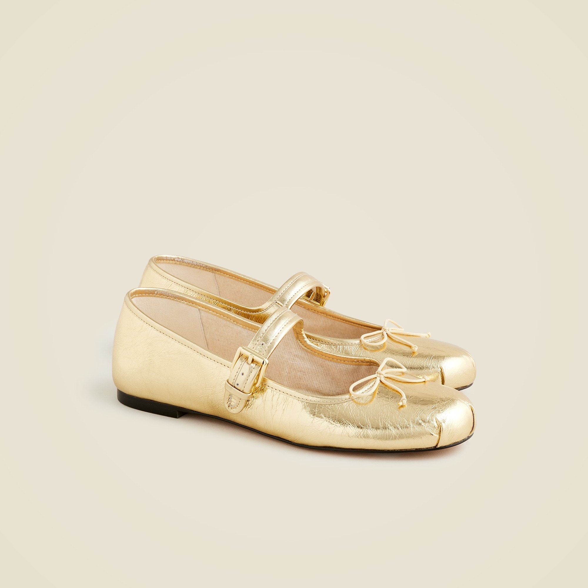 womens Logan Mary Jane ballet flats in crinkled metallic leather