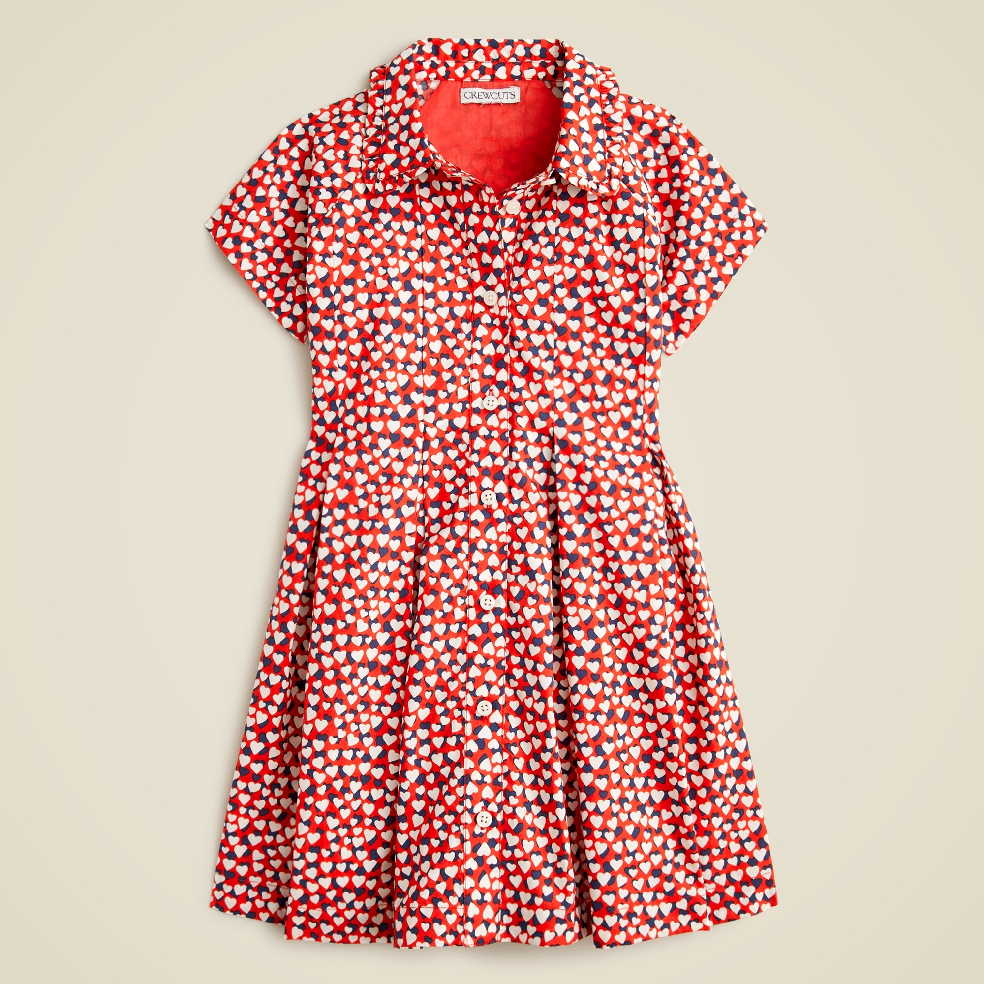  Girls' ruffle-collar shirtdress in cotton poplin prints