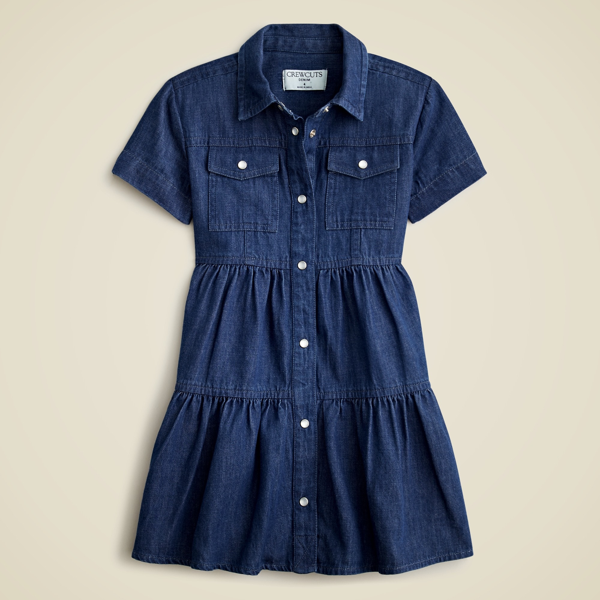 girls Girls' patch-pocket shirtdress in drapey denim