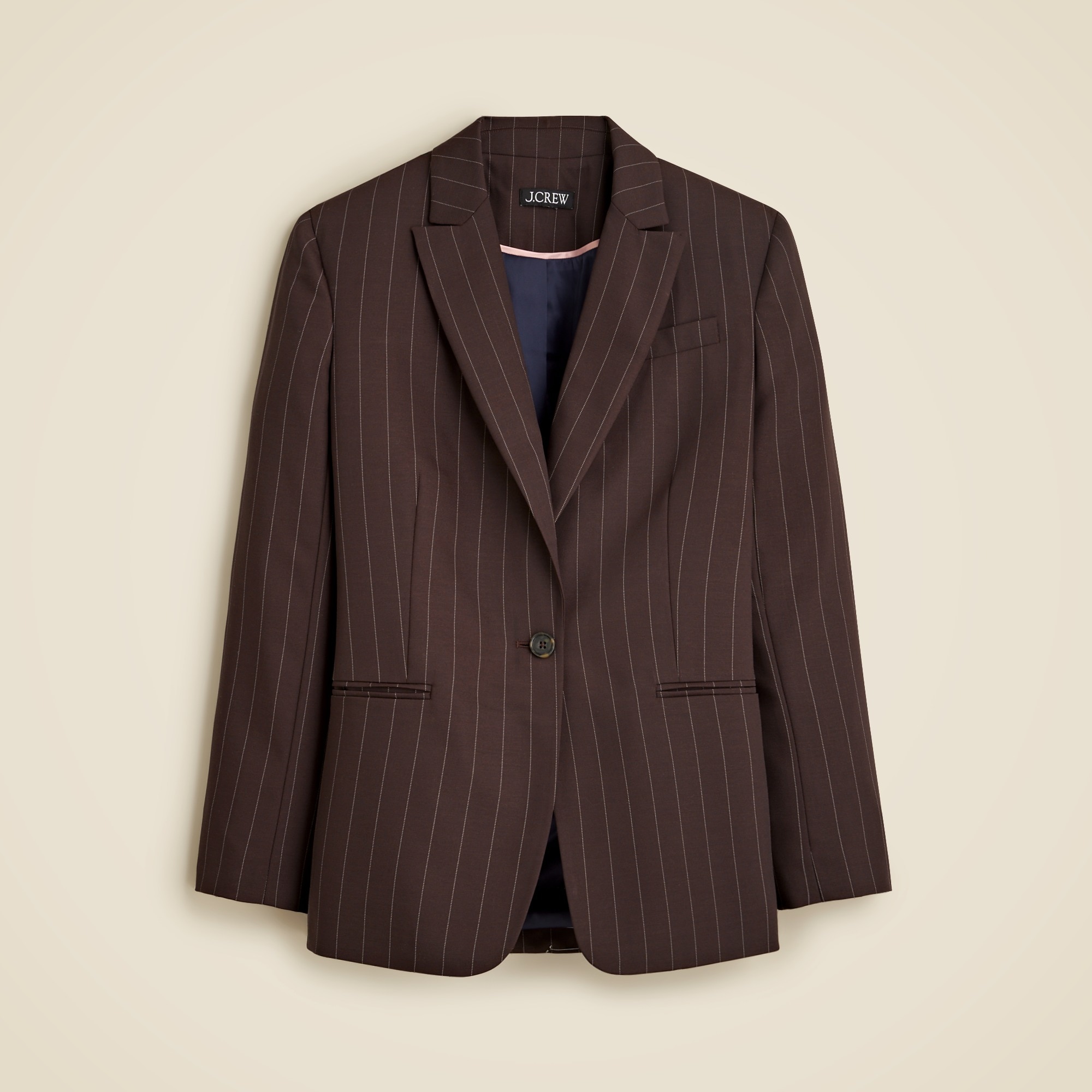 womens Collection classic blazer in brown pinstripe wool blend