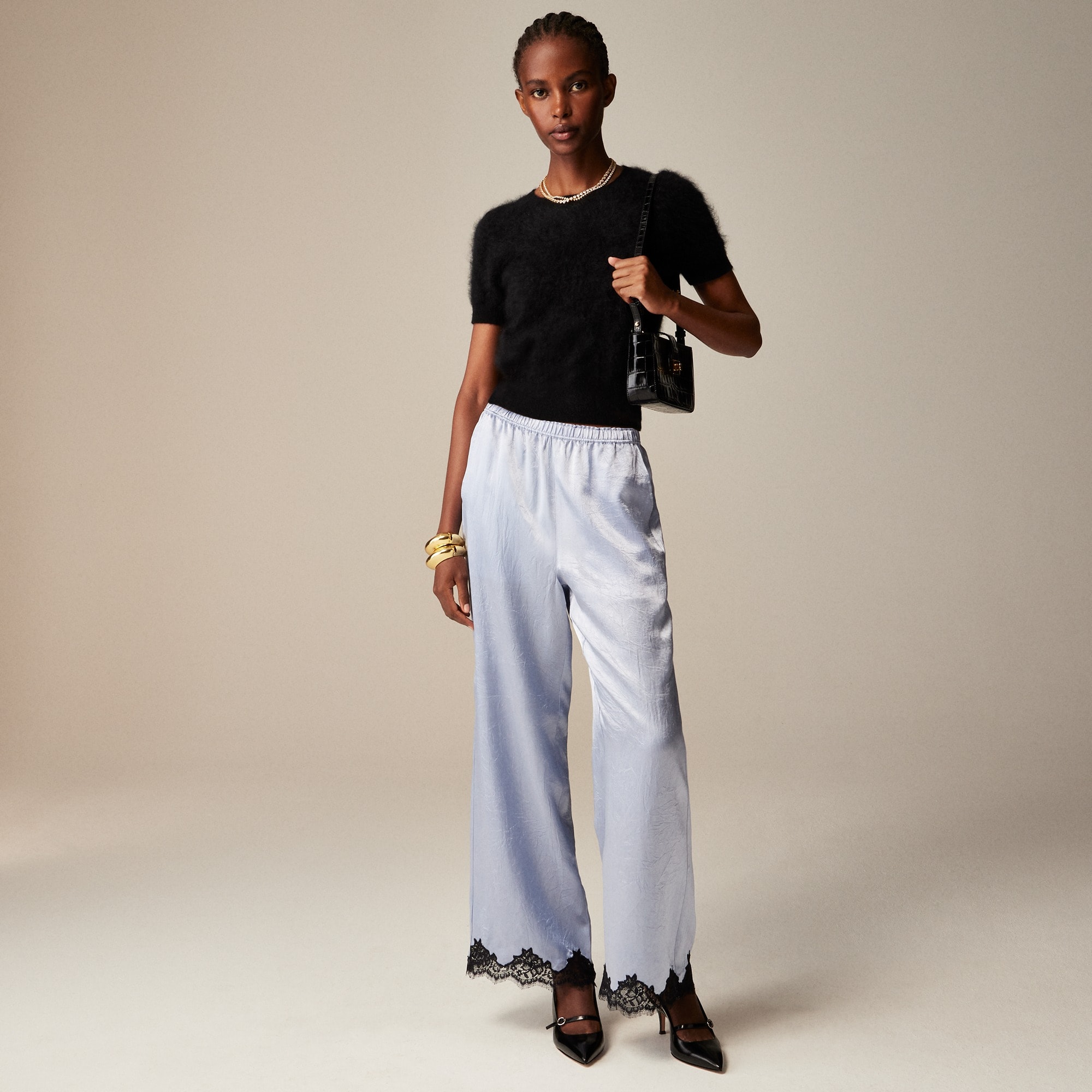 womens Stratus lace-trim pant in textured satin