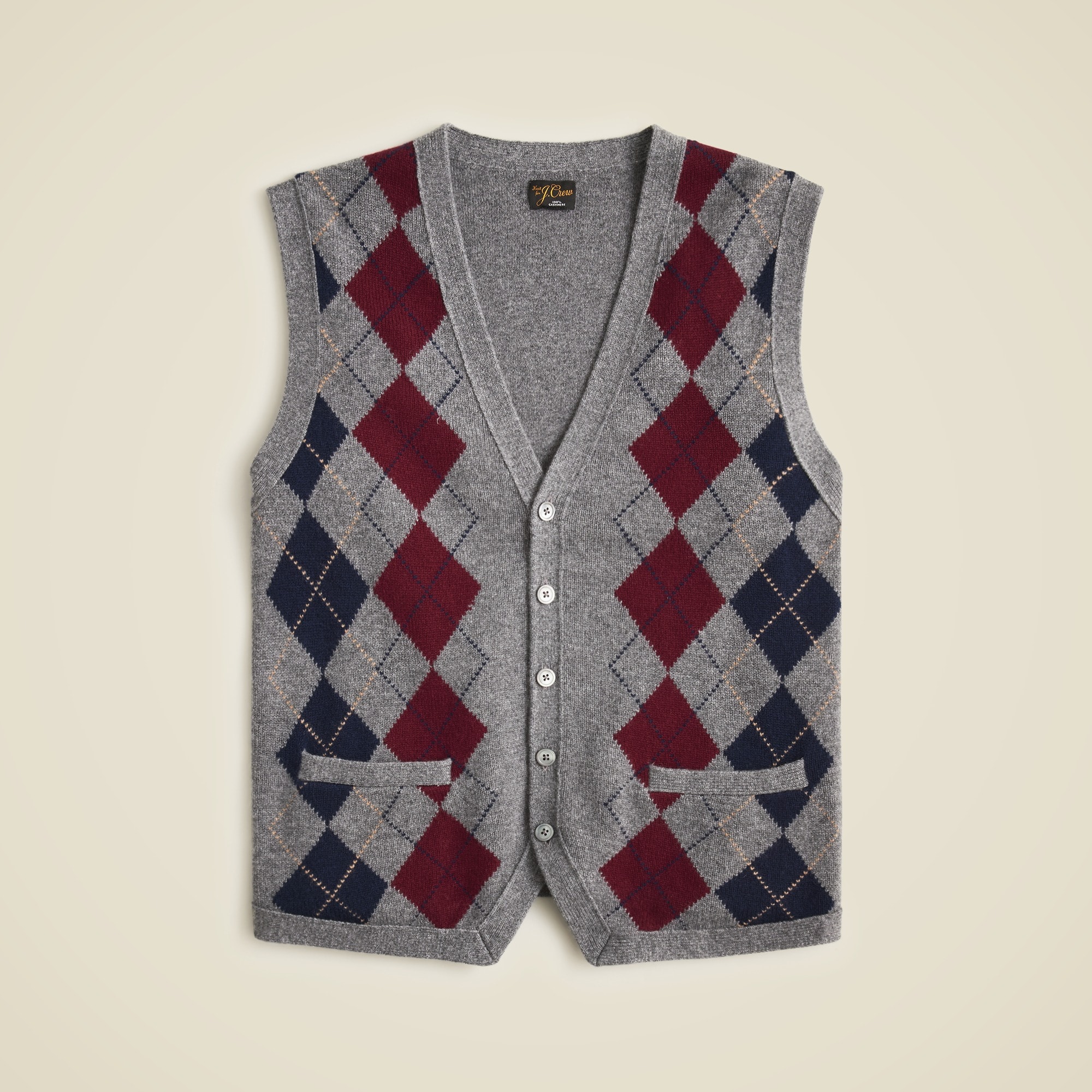 mens Cashmere cardigan sweater-vest in argyle