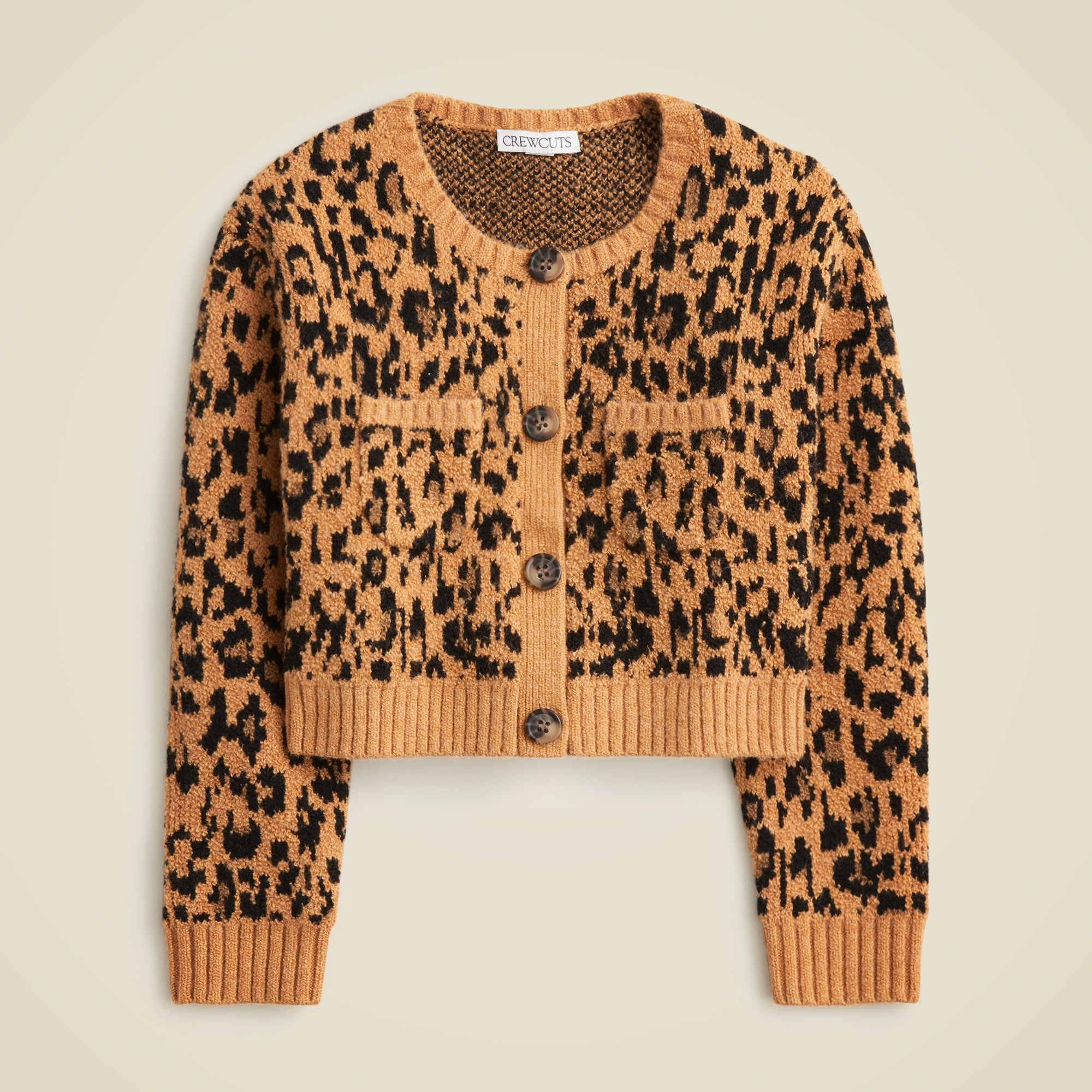  Girls' jacquard cardigan sweater in leopard