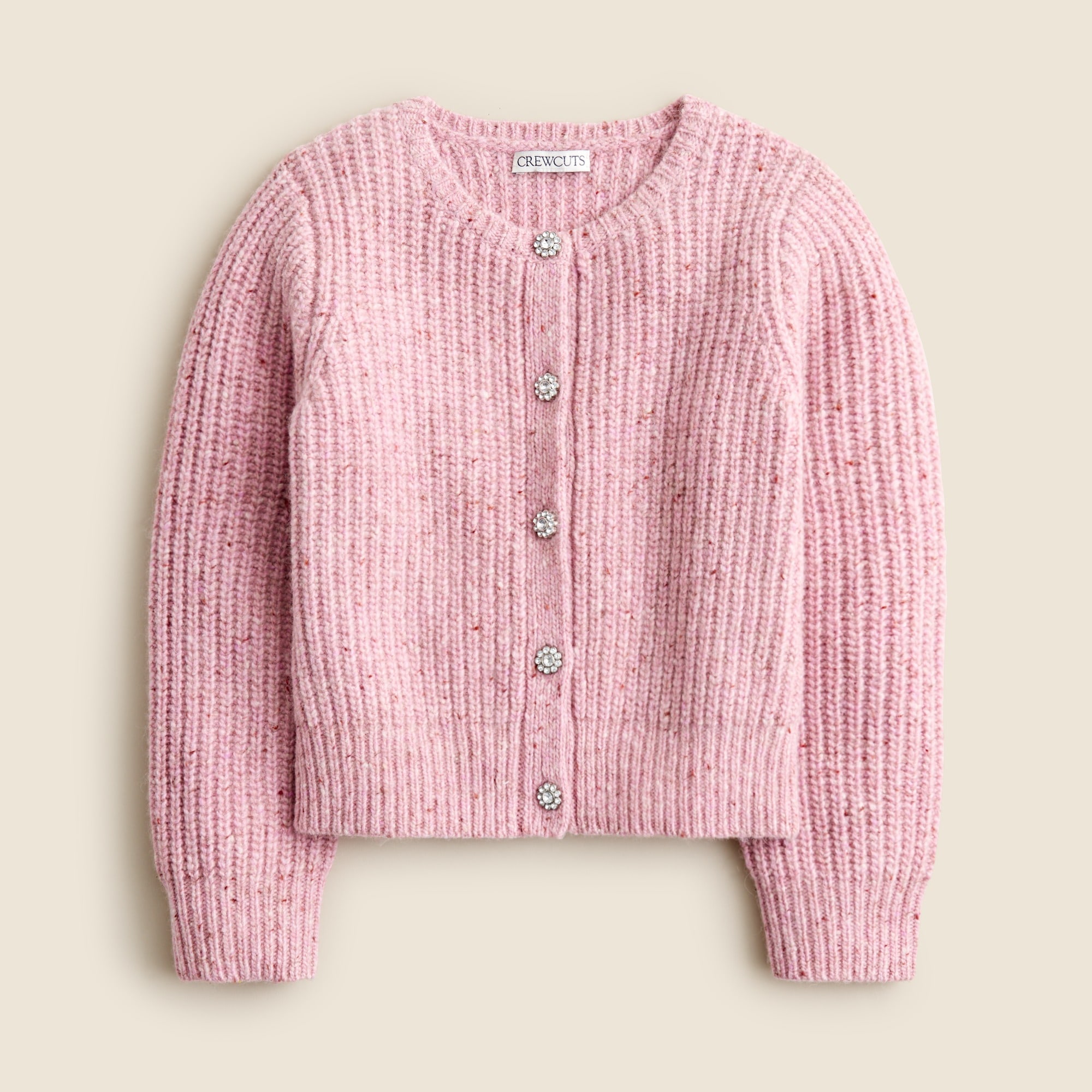 girls Girls' jewel-button cardigan sweater in donegal-inspired wool blend