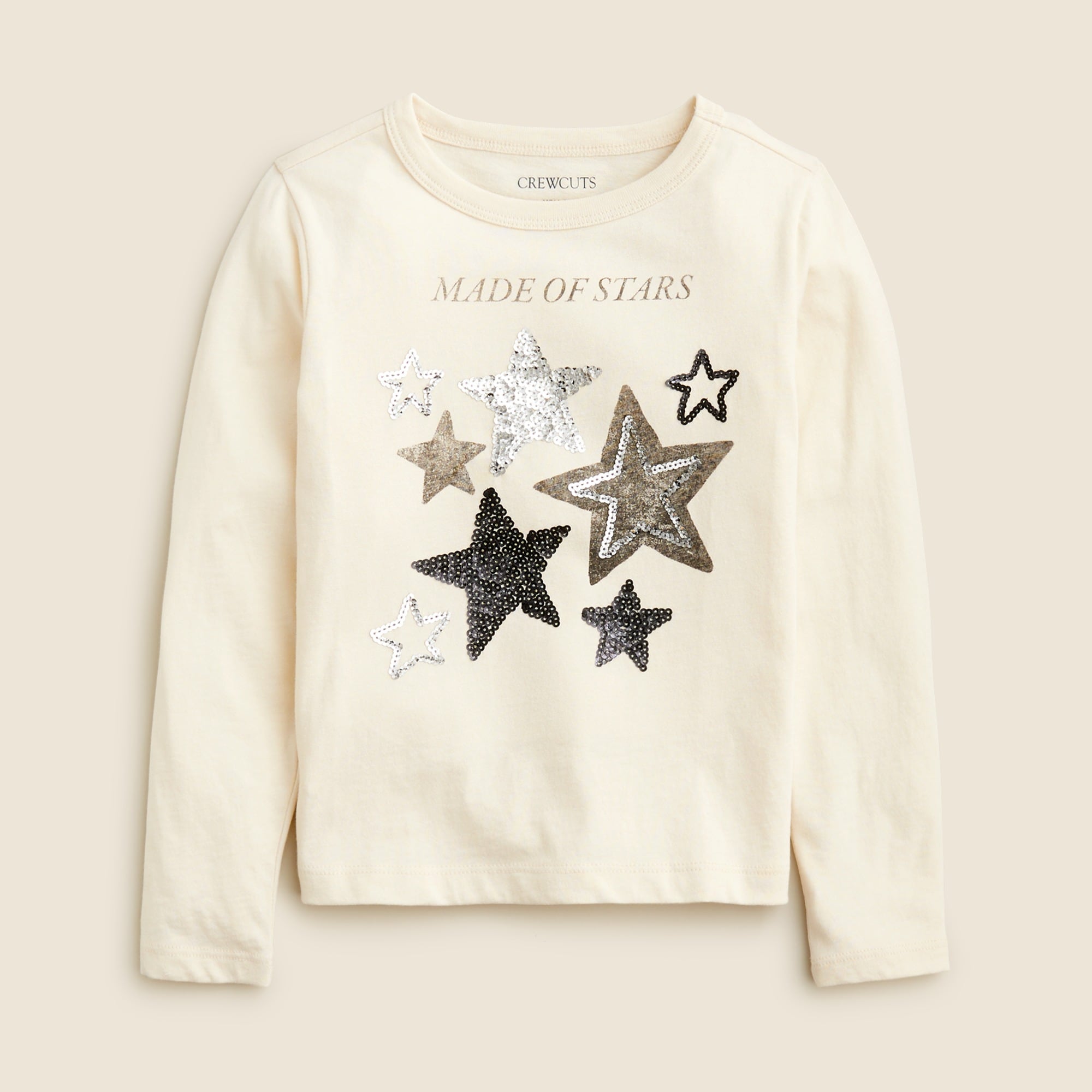  Girls' long-sleeve &quot;made of stars&quot; graphic T-shirt with sequins