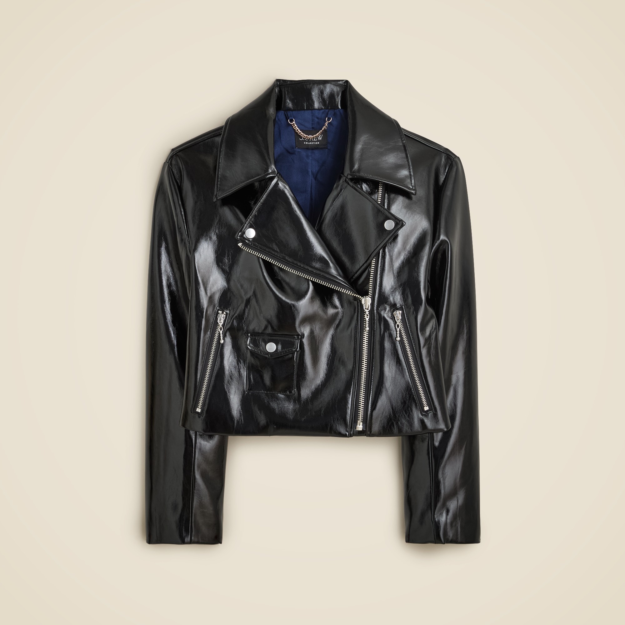 womens Collection moto jacket in faux patent leather