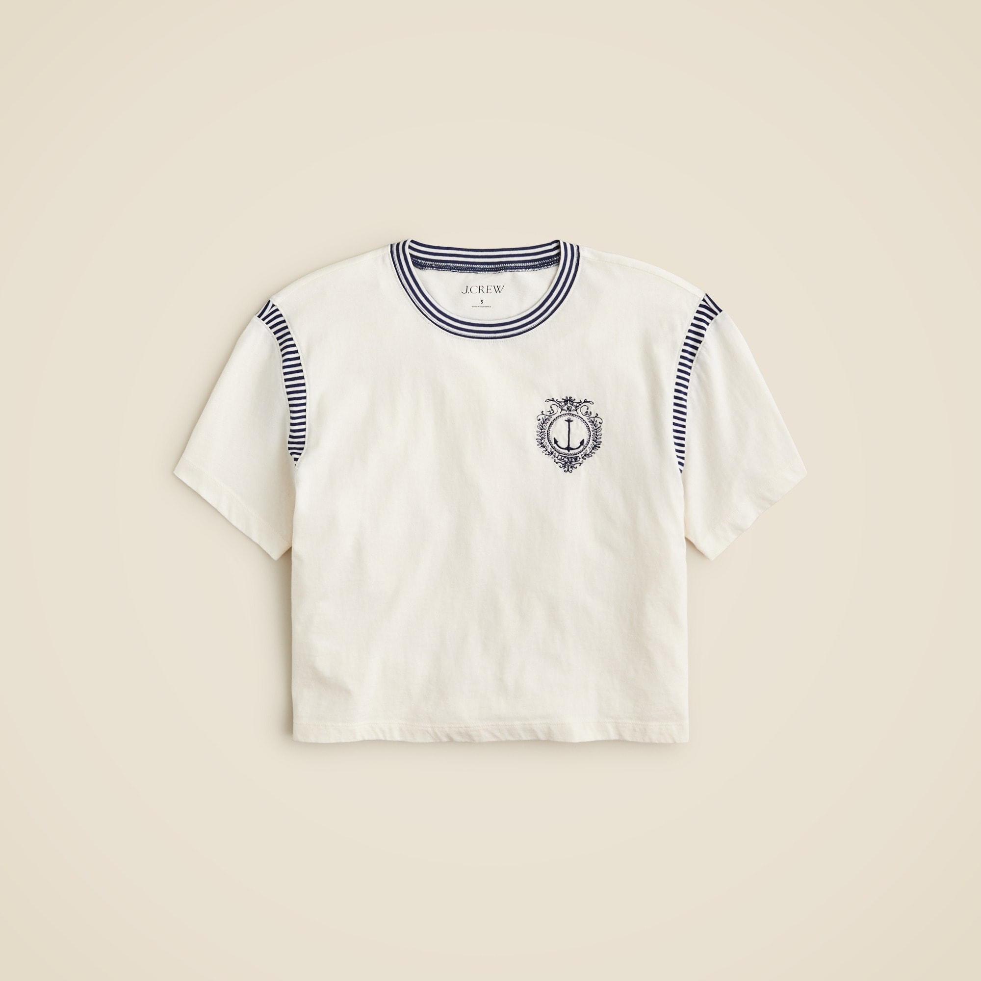  Anchor crest T-shirt with striped trim