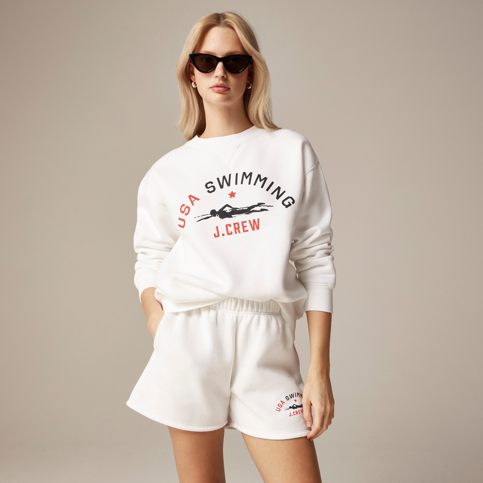 womens Limited-edition USA Swimming&reg; X J.Crew heritage fleece crewneck sweatshirt