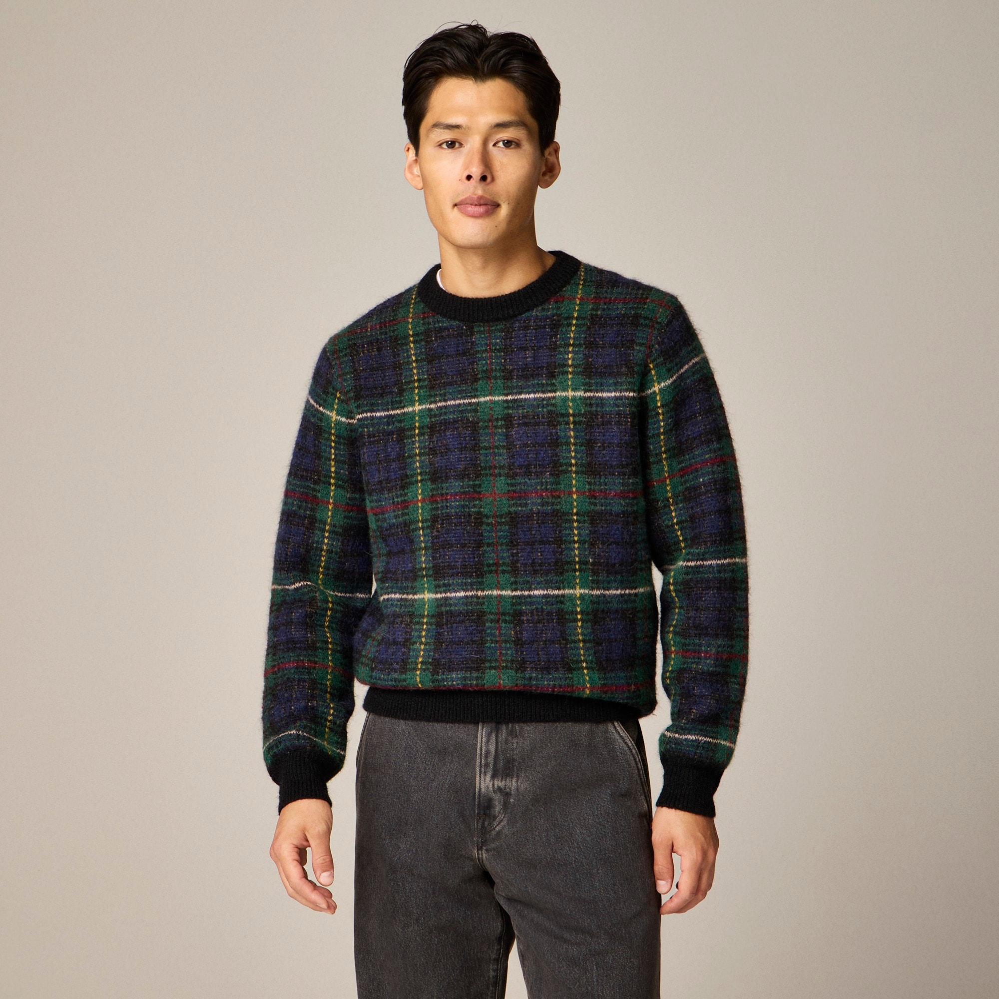 mens Alpaca-blend crewneck sweater in plaid