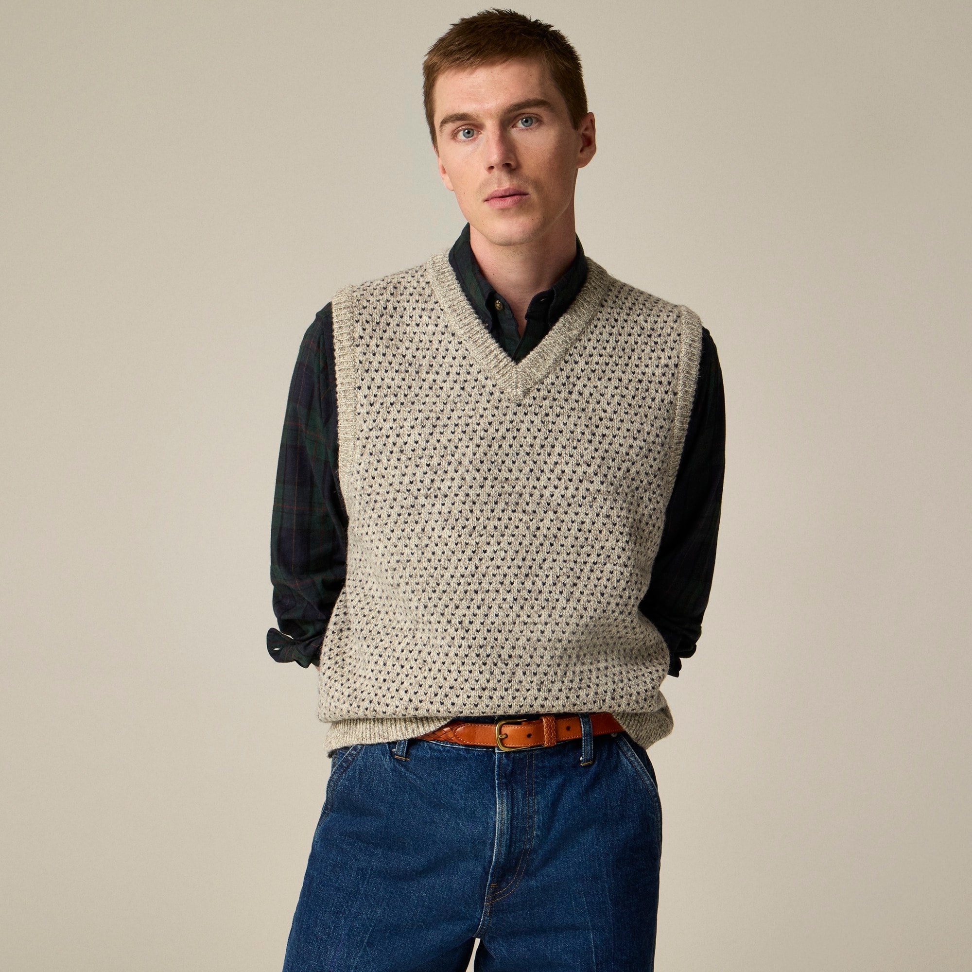 mens English wool bird's-eye sweater-vest