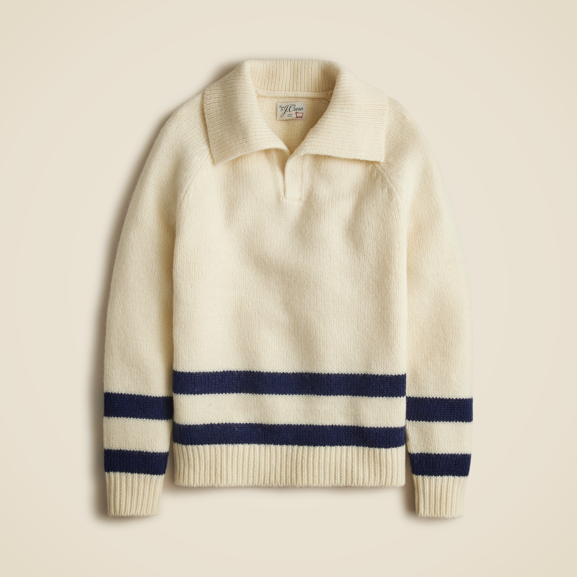 mens Highland wool open-collar sweater with stripe