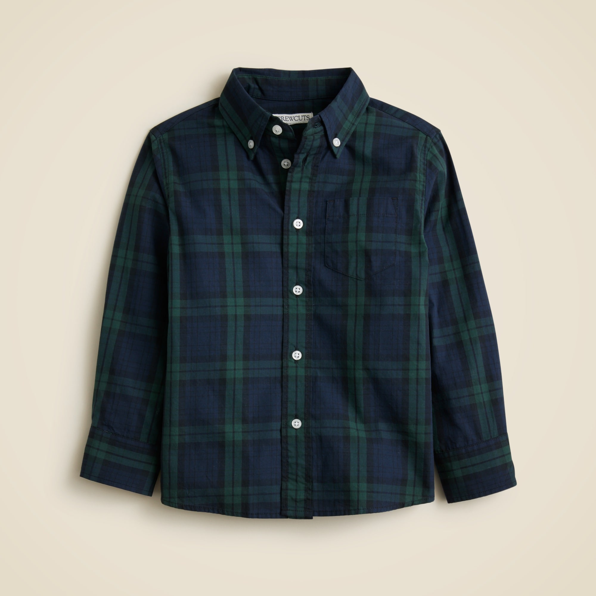 boys Kids' long-sleeve stretch poplin button-down in Black Watch tartan